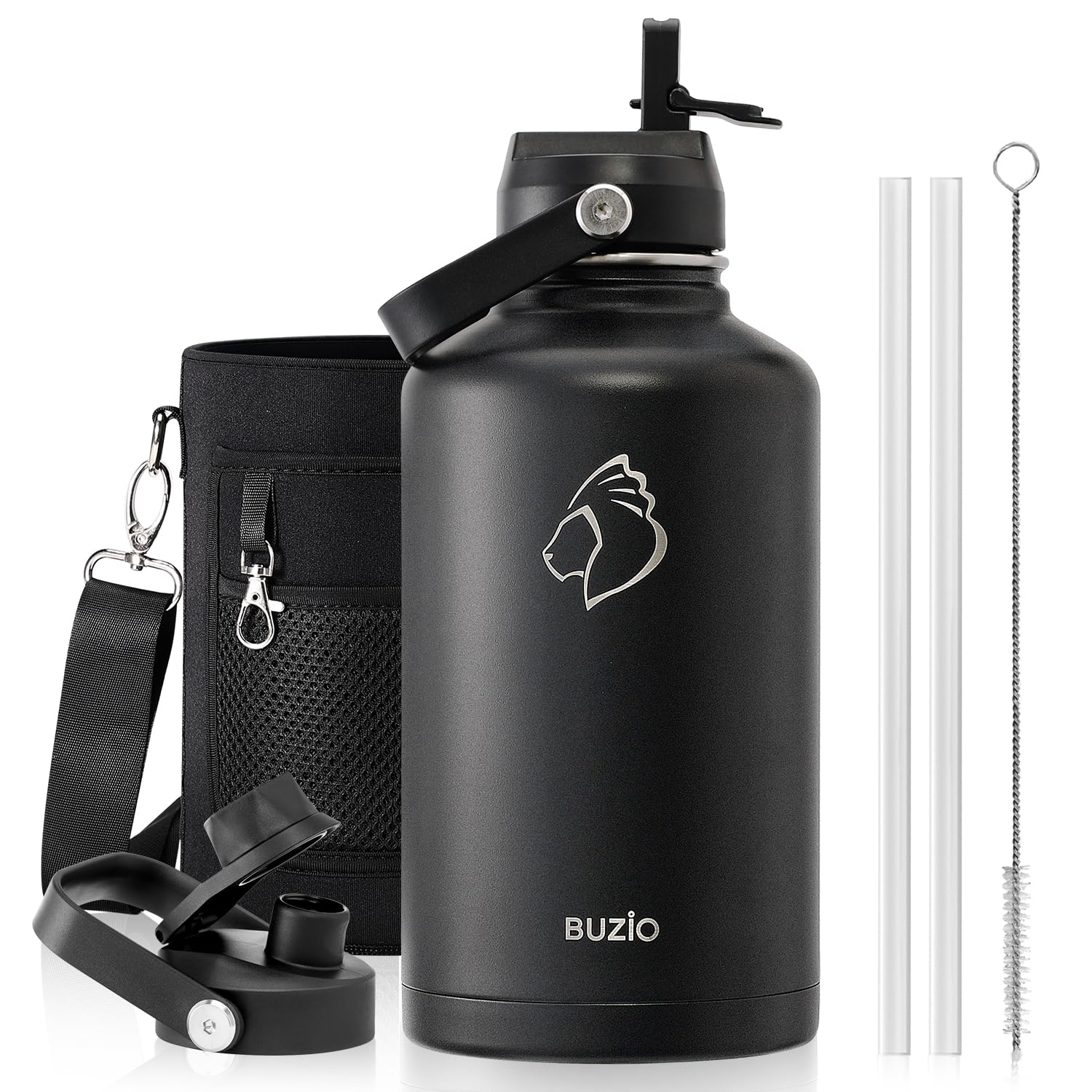 BUZIO Vacuum Insulated Stainless Steel Water Bottle 64oz (Cold for 48 Hrs/Hot for 24 Hrs) BPA Free Double Wall Travel Mug/Flask for Outdoor Sports Hiking, Cycling, Camping, Running