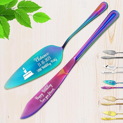 Miniatura 10 de Juego personalizado de corte de tartas grabado personalizado para boda, boda, aniversario, cumpleaños, compromiso, Navidad, regalo del día de San