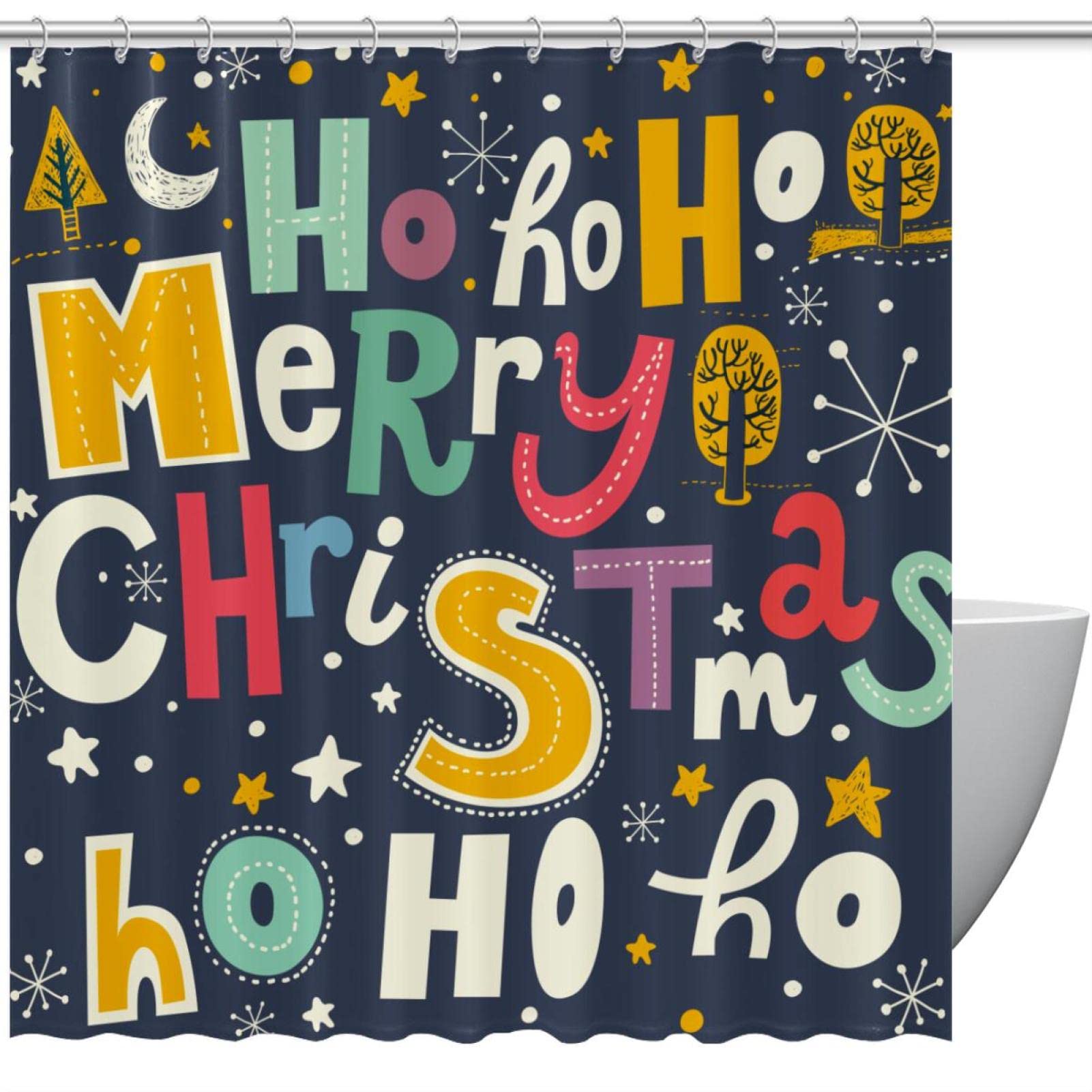 Rideau de douche Merry Christmas 167,6 cm anti-éclaboussures de Noël