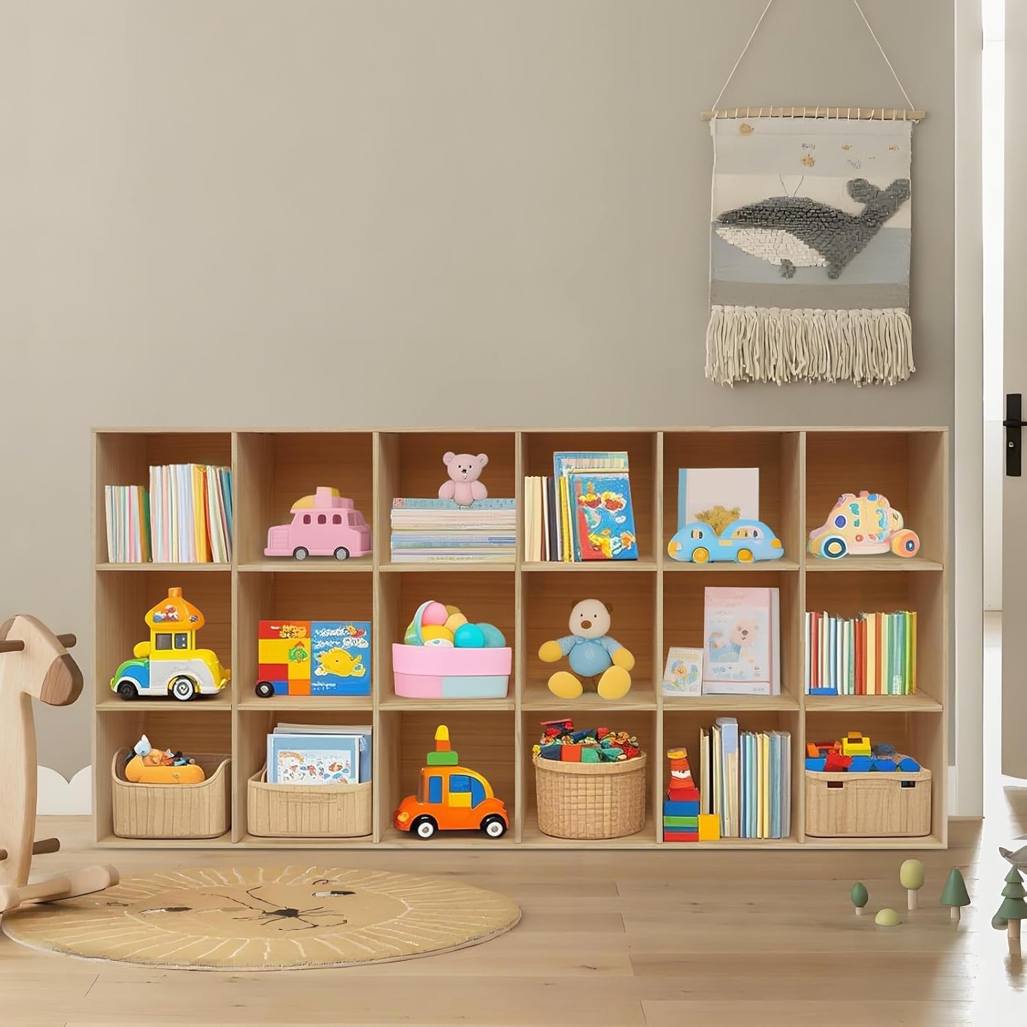 Solid Wood 18 Cube Storage Organizer Small Bookshelf for Small Spaces Wooden Cube Shelf Bookcase Floorstanding Storage Shelves Cubby Storage Organizer for Bedroom Living Room Study (70.87 in)