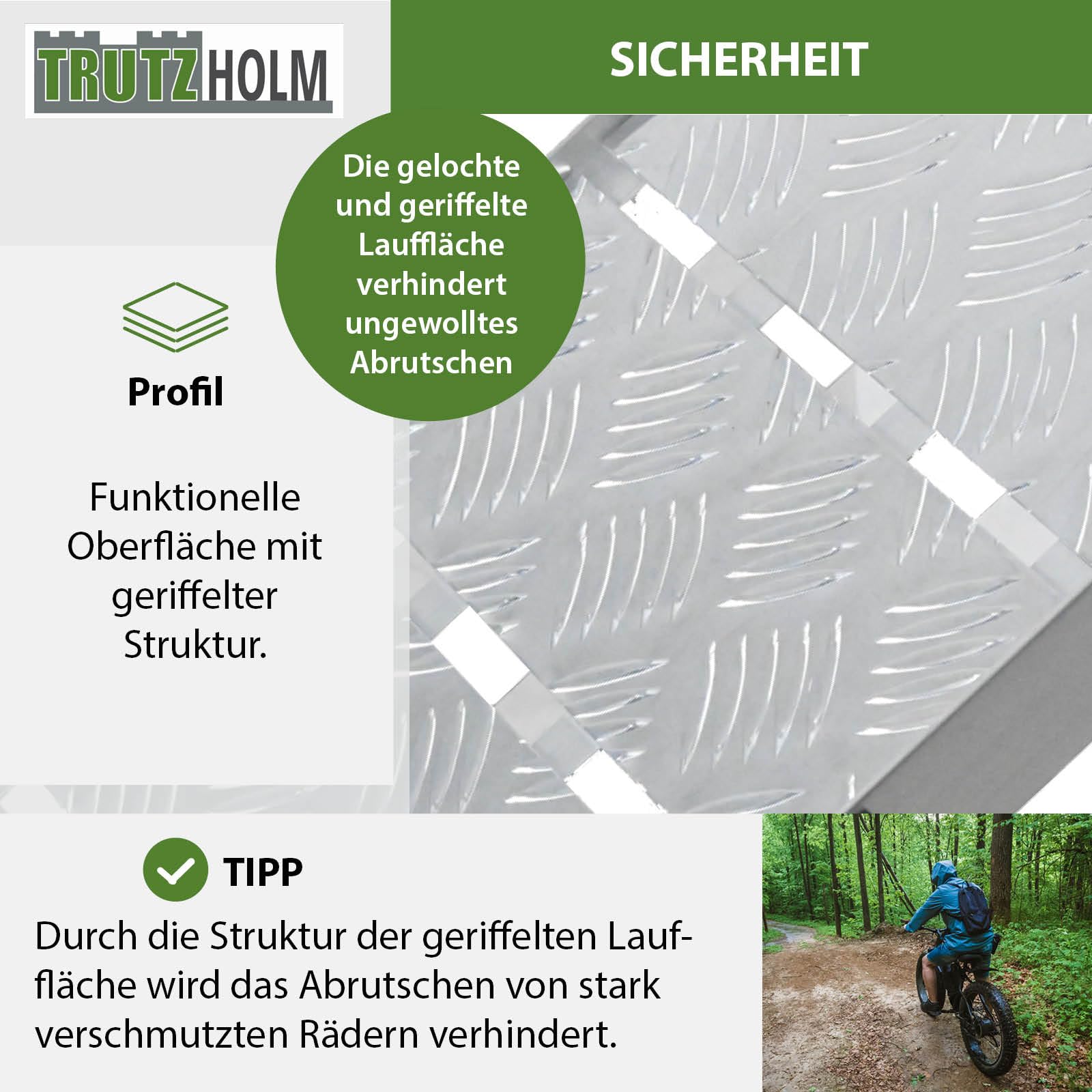 TRUTZHOLM 1x Alu Auffahrrampe klappbar 226 cm Traglast 680 kg grau Motorradrampe Verladerampe für Motorrad, Quad, ATV, Rasenmähertrecker Heavy Duty, extrem leicht