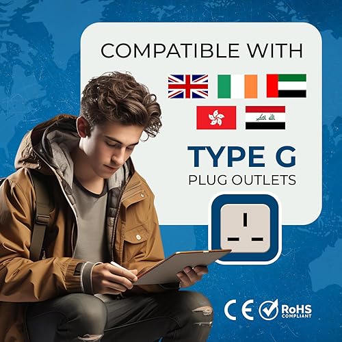 Miniatura 5 de OREI Enchufe adaptador de viaje de Estados Unidos a Reino Unido, Emiratos Árabes Unidos, Hong Kong y más (tipo G), 2 en 1, certificado CE, cumple