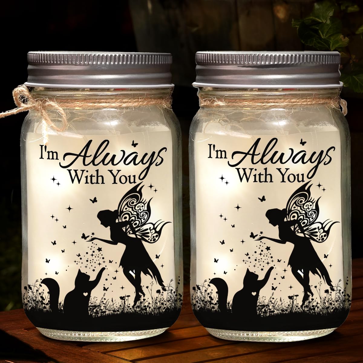 Pawfect House Gifts I'm Always With You Mason Jars LED Night Light, Cat Memorial Gifts for Loss of Cat, Pet Sympathy Gift, Centerpiece Table Decorations, Home Decor, 16oz Glass Jar with 10 Warm Lights