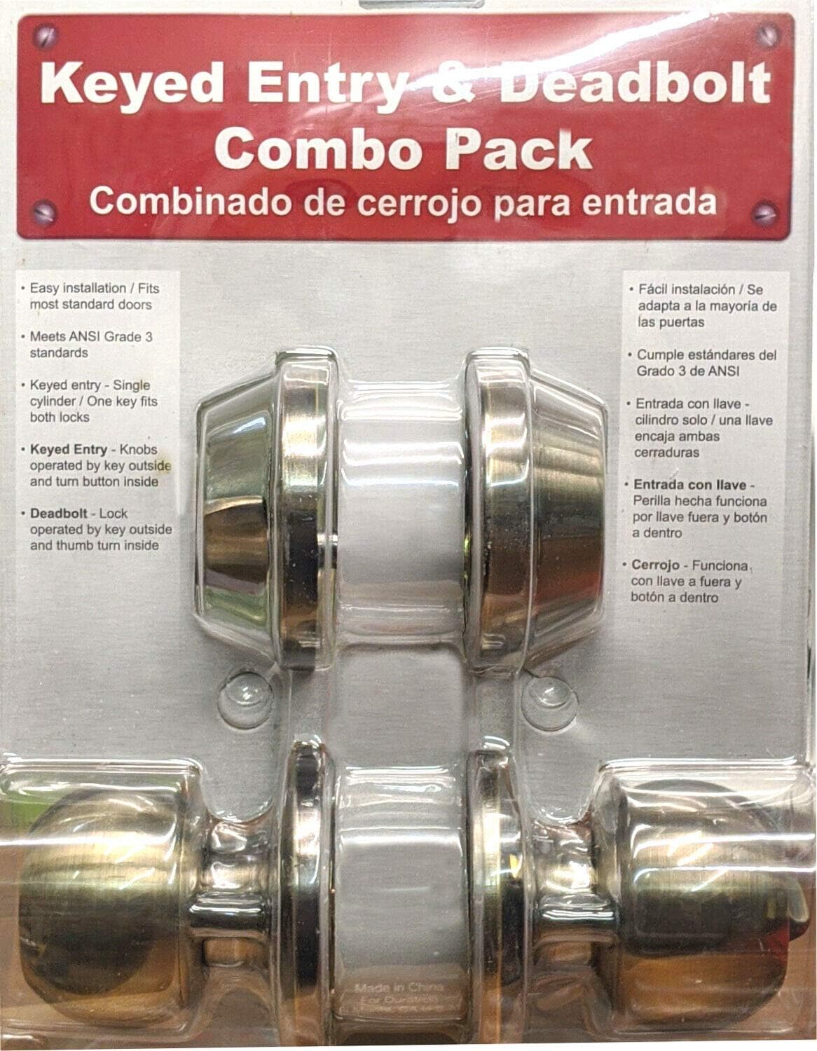 Single Cylinder Deadbolt Entrance Entry Round Door Knob Lock Combo Set Bronze Color