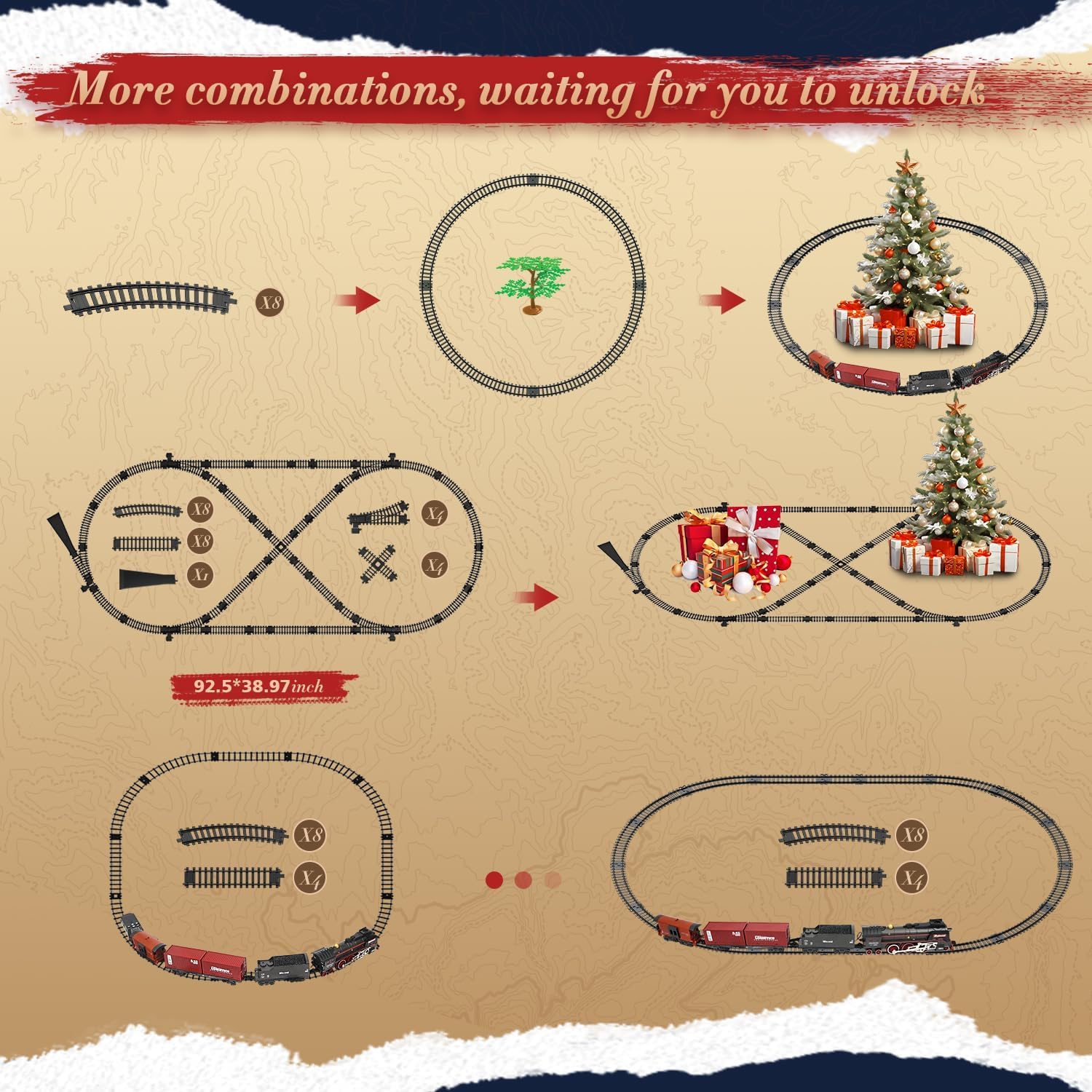 Trenino Elettrico Giocattolo per Bambini, Telecomandi Locomotiva Vapore con Pista Lunga, Affumicato, Luci e Suoni, Compleanno Natale Regalo per 3 4 5 6 7 Anni Ragazze Ragazzi, Decorazione Natalizia