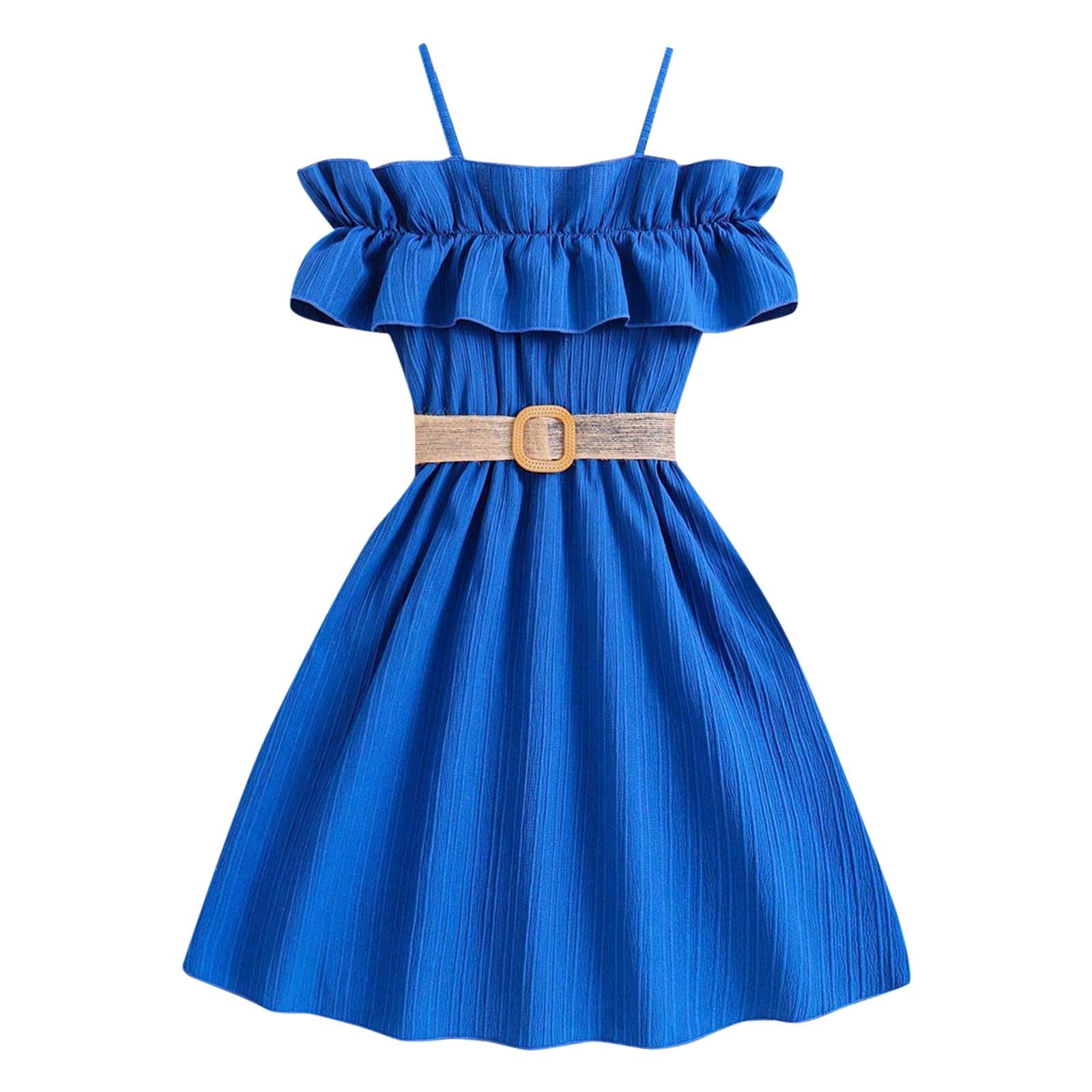Cokbyavla Girls Floral Dress Summer,Floral Dress for Teens Dusty Blue Flower Girl Dress Cute Little Girl Dress Tween Dresses for School Girls Sundresses Girls' Casual Dresses
