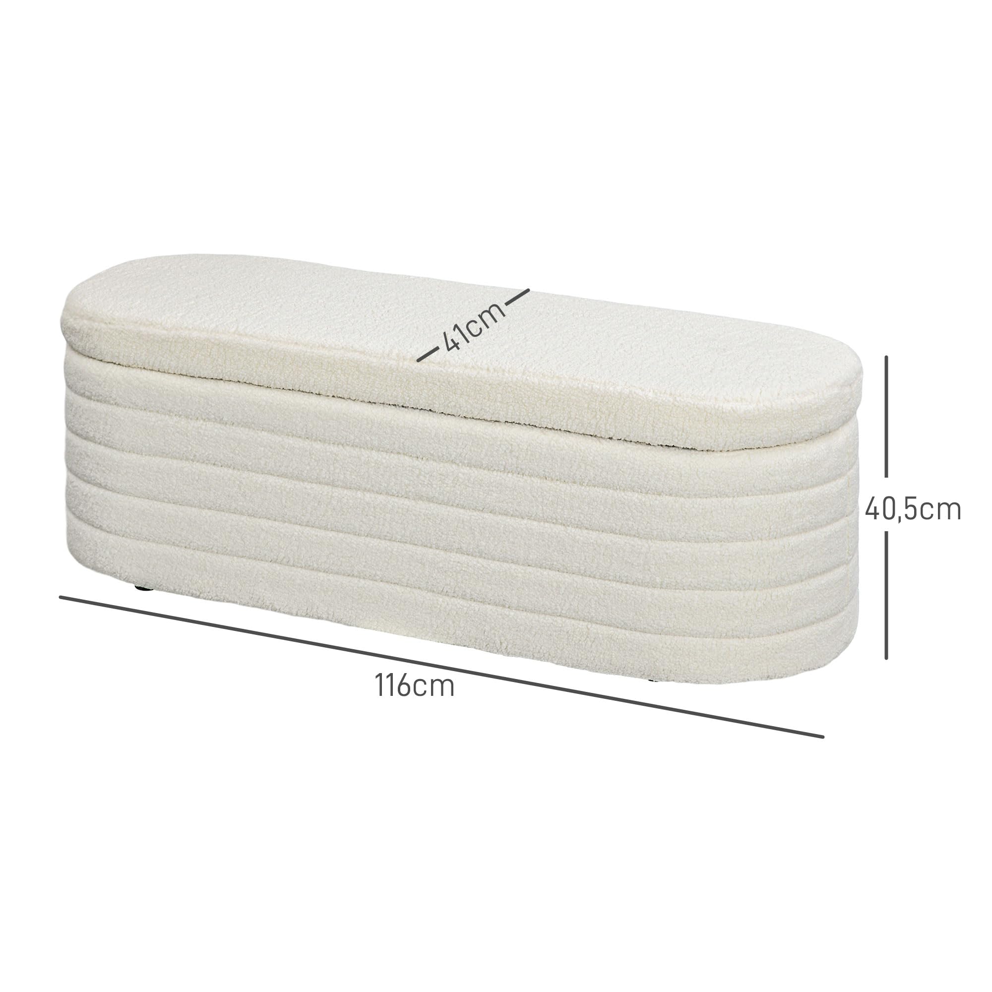 HOMCOM Banc de Bout de lit Coffre de Rangement 2 en 1 Cadre en Bois Crème | Banquette, Rembourré en polaire