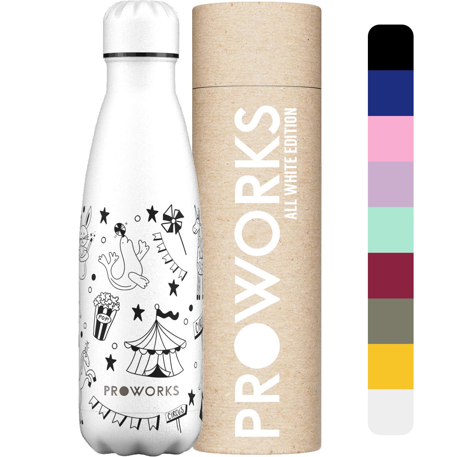 PROWORKS Insulated Water Bottle, BPA Free, Reusable Stainless Steel Water Bottle for 12 Hours Hot & Cold Hold Up to 24 Hours, for Sport, Gym, Travel - 500ml - Pink Daisy — view 36