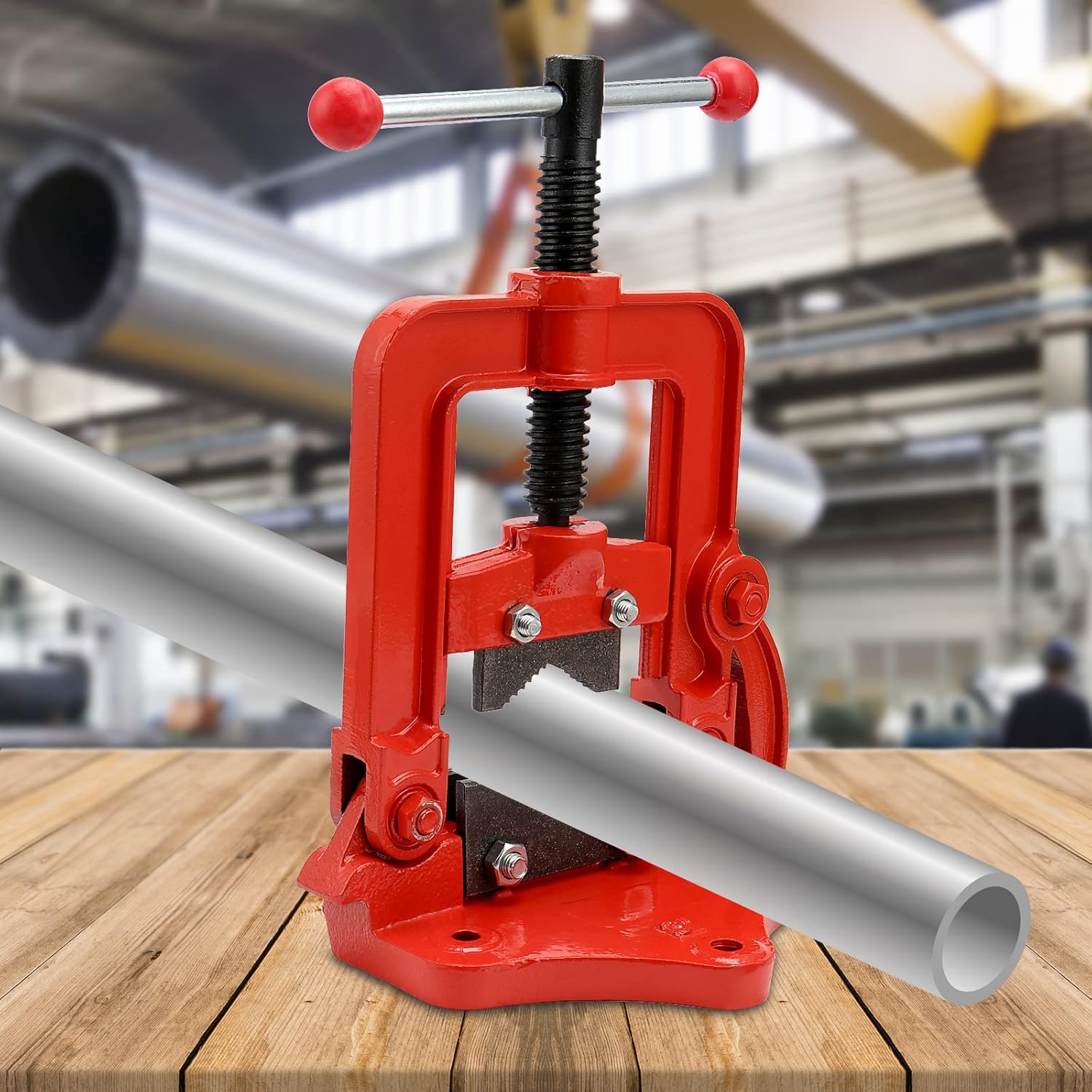 PINGEUI Heavy Duty Pipe Vise, Forged Bench Yoke Pipe Vice for Holding Pipe, Fit for 0.47 Inch - 4.5 Inch Pipes