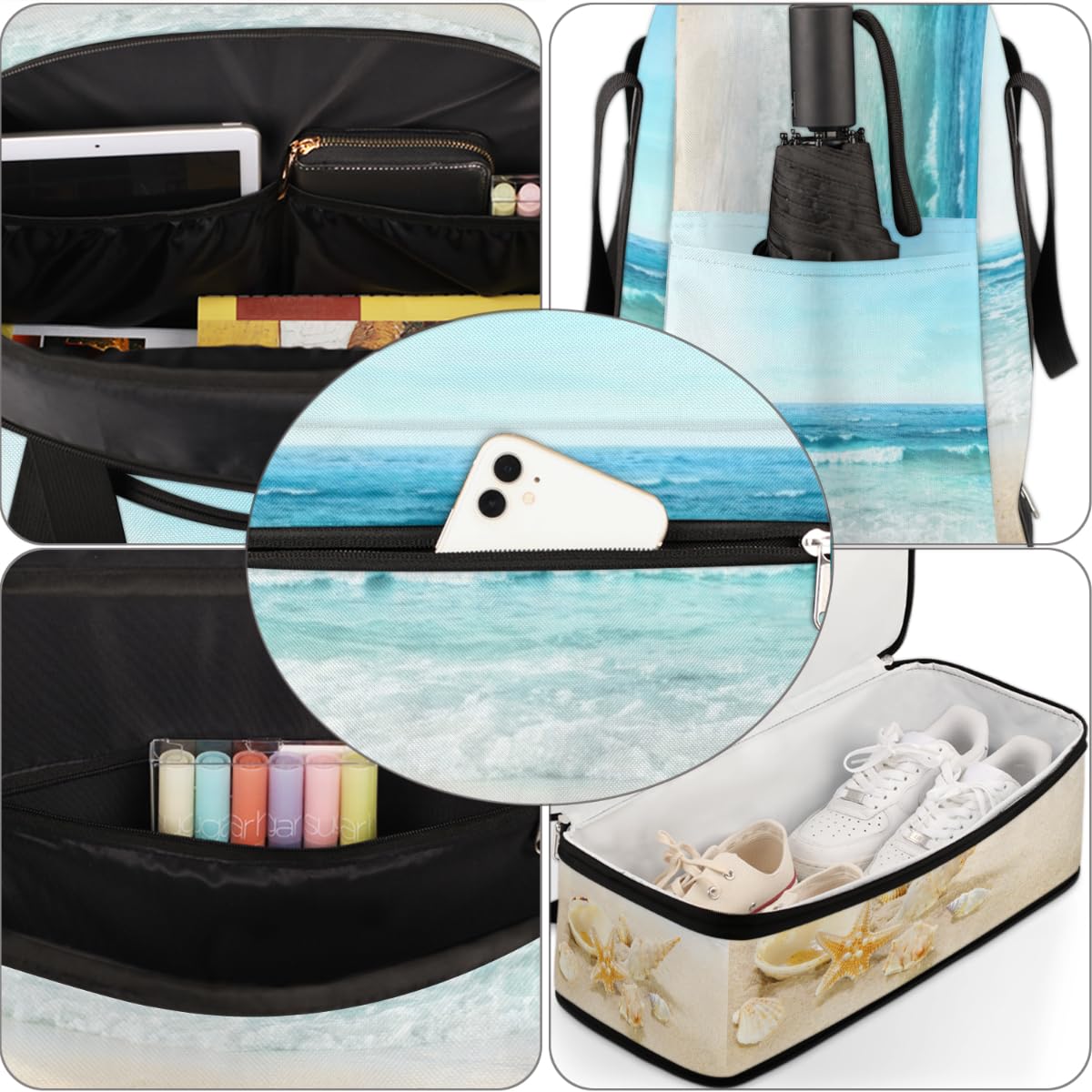 Shells Beach Sea - Bolsa de viaje plegable para playa, 47 L, bolsa de fin de semana con funda de carrito, bolsa de hombro separada para deportes, gimnasio, viajes, multicolor, 47L, Bolsa de viaje