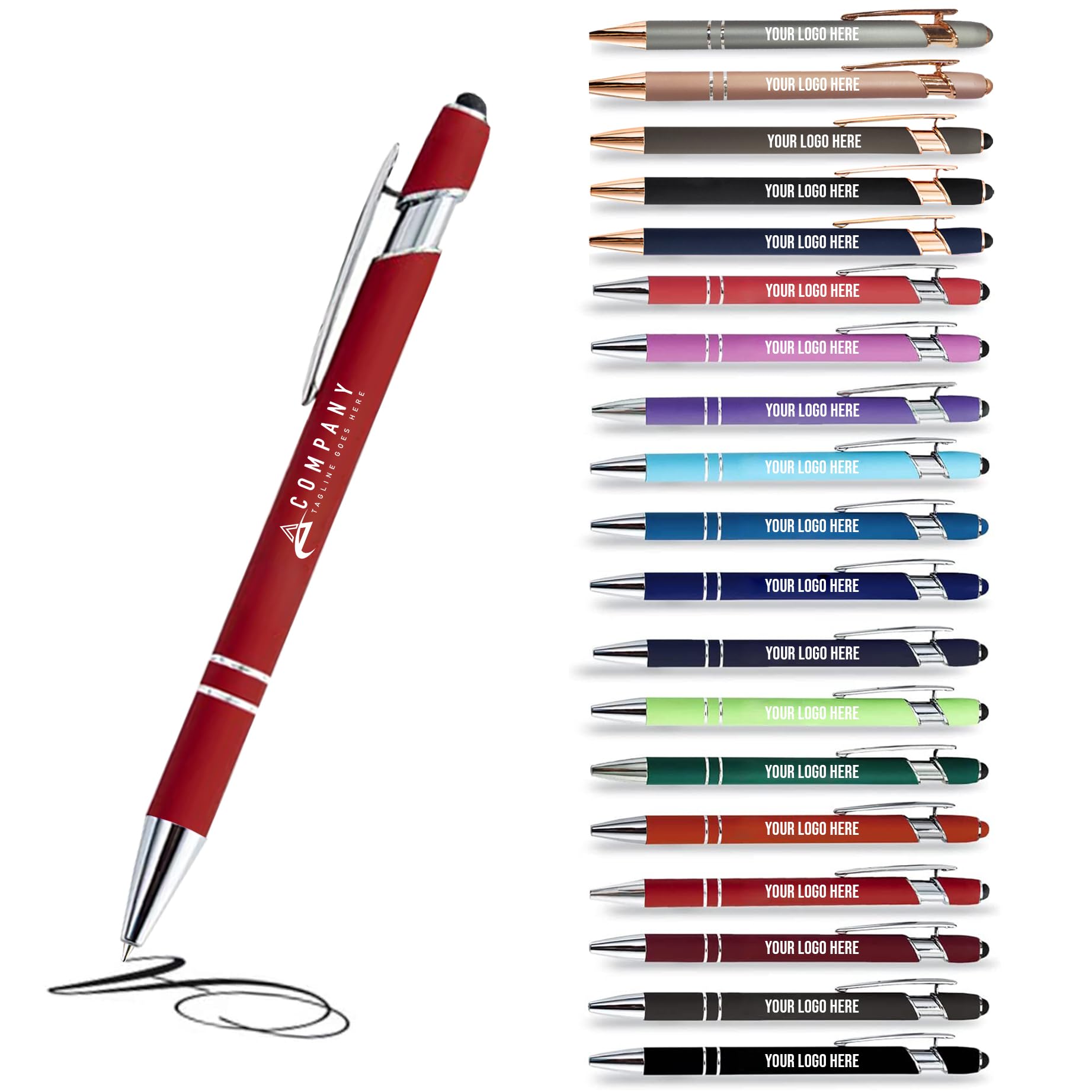 Stylo 2 en 1 Personnalisé avec votre Logo, Stylo à bille publicitaire (18 coloris disponibles) (100, Rouge)