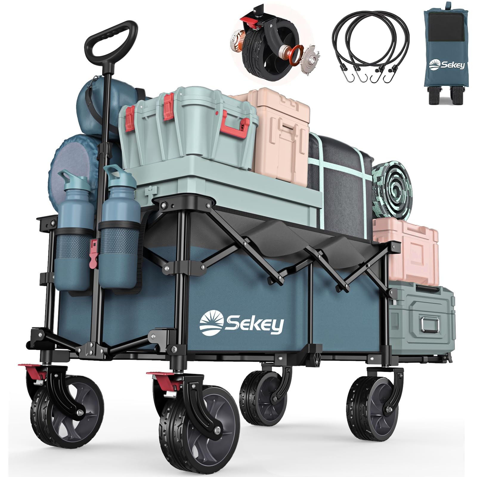 Sekey 後ろ開け キャリーワゴン 2way 長物対応 大容量200L 高耐荷重150kg ブレーキ付き アウトドアワゴン