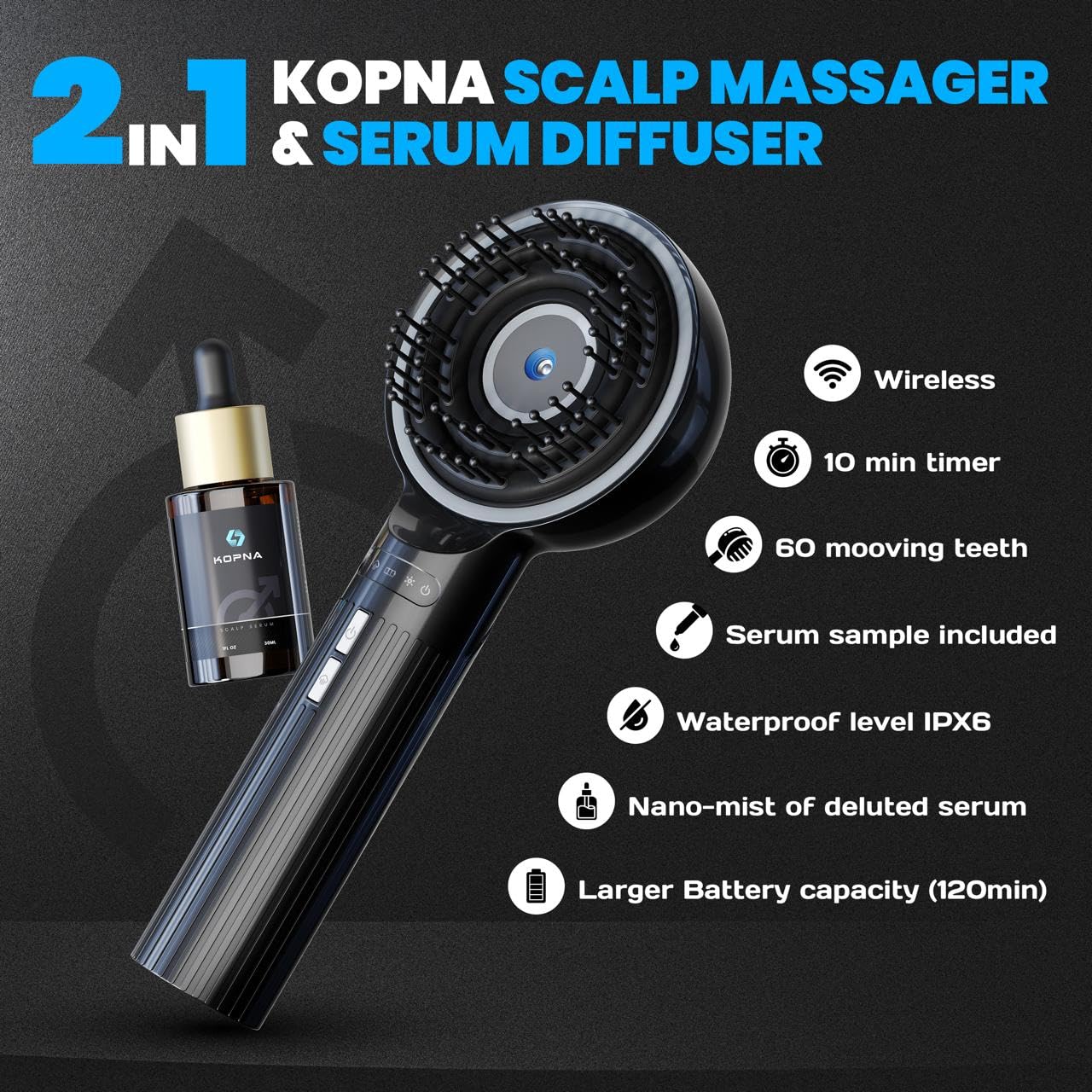 2-in-1 Electric Scalp Massager with Nano Mist Serum Applicator, Waterproof Rechargeable Head & Scalp Massage Brush with Moving Massage Teeth for Relaxing Scalp Care and Hair Care Routine