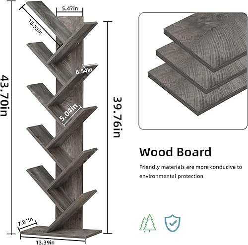 Miniatura 3 de SHEEPAM Estantería de madera de pie de 10 niveles para espacios estrechos, organizador de almacenamiento para librosCDsrevistas, estantería con