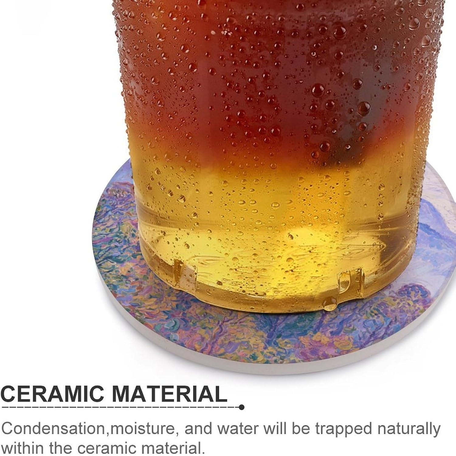 6PCS Nature Forest Mountain Coasters Non-Slip Round Drink Coasters with Ceramic Stone and Cork Base, Heat Resistant Absorbent 33.00Stone Coaster Set for Kinds of Mugs and Cups, 4 Inch