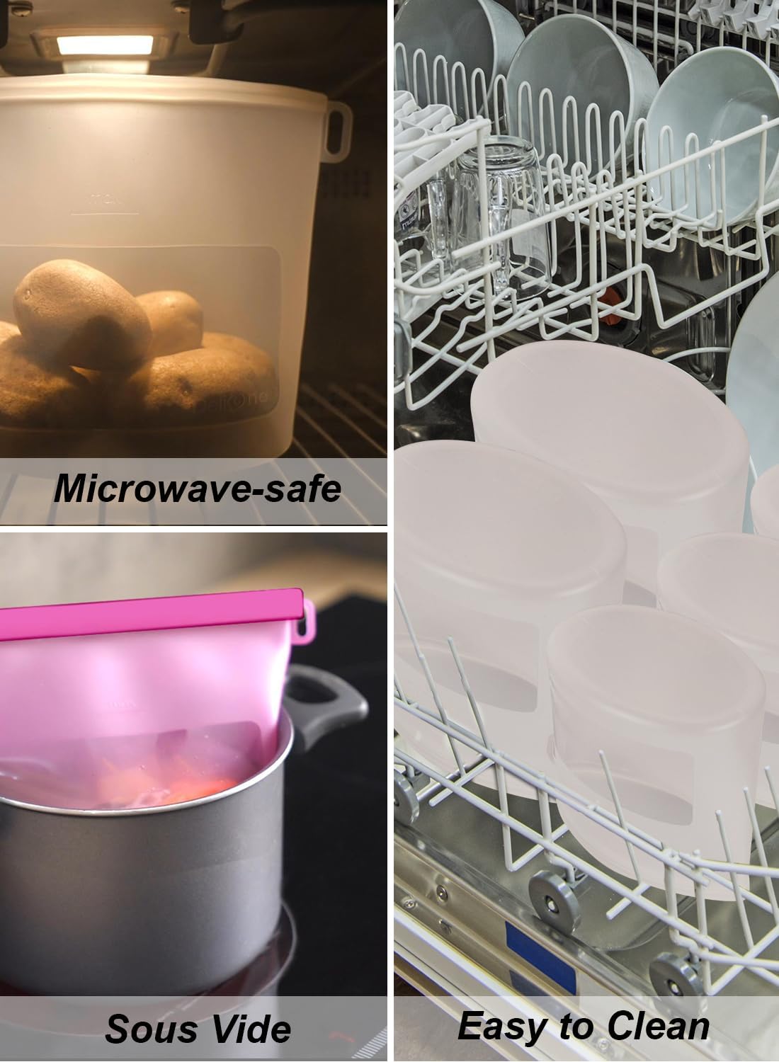 Reusable Premium Silicone Food Storage Bags 4 Pack with 2 Snack and 2 Sandwich Bags, Multi-Use & Sous Vide Stand-Up Pouches for Soup and Leftovers, Microwave, Dishwasher and Freezer Safe, BPA Free - Image 6