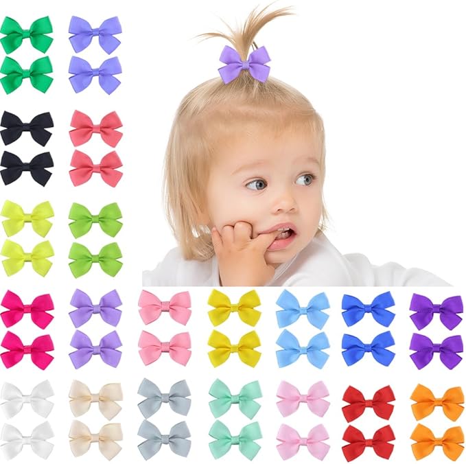QtGirl 40pcs Hair Clips for Girls 2" Small Tiny Hair Bows Grosgrain
