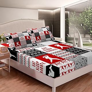 Feelyou Karate Bed Sheet Set for Kids Boys Girls Geometric Pattern Bedding Set 2 Pcs Home Decor 1 Fitted Sheet & 1 Pillowcase Twin Size