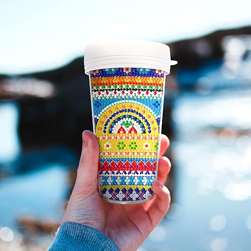 Miniatura 7 de LUSandy Botella de agua 5D con patrón colorido de pintura de diamante, botella de agua de 16 onzas sin BPA y arte de diamantes a prueba de fugas,