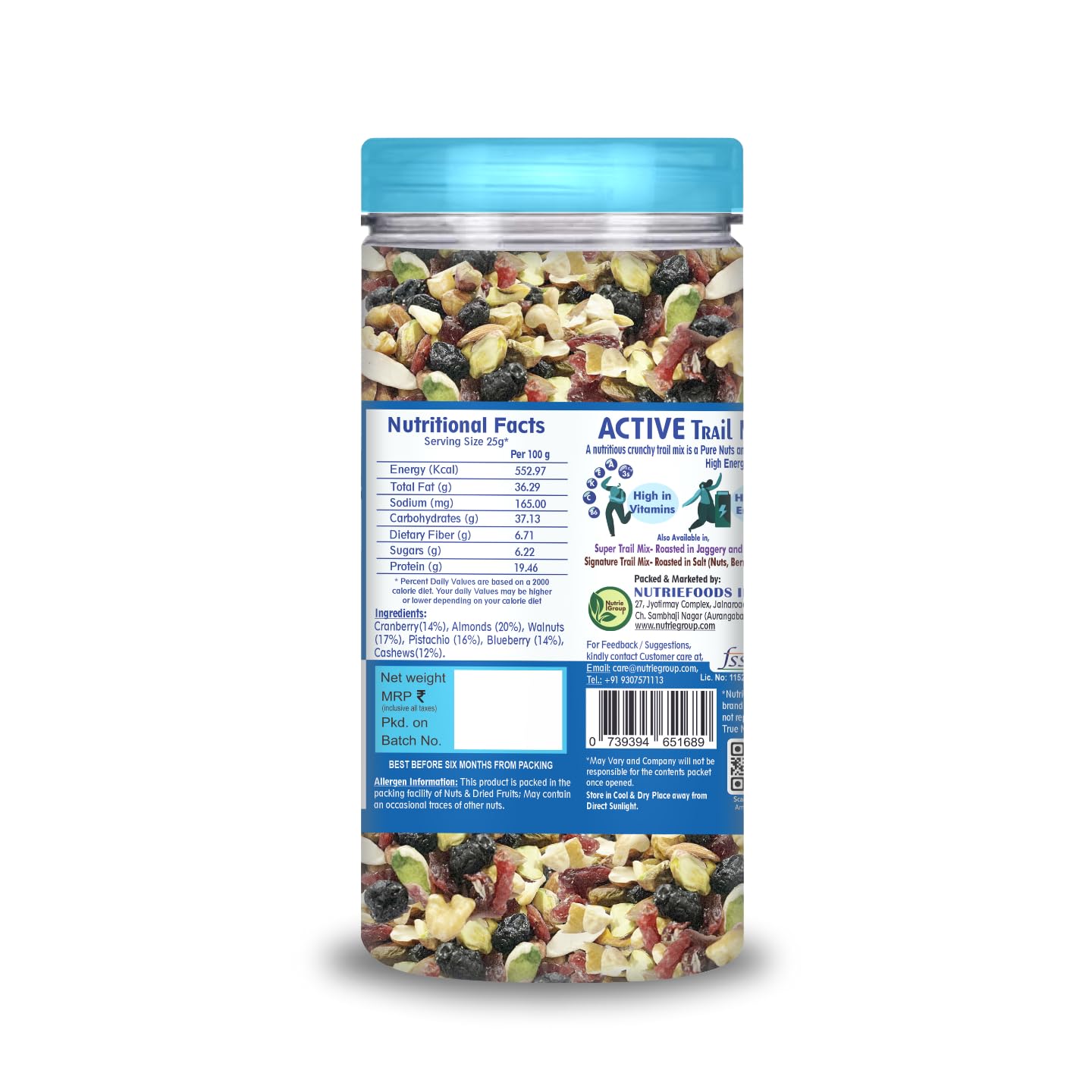 Nutriefoods Active Trail Mix (Premium Dryfruit Mix), Almonds, Walnuts, Pistachio, Cashews, Blended With Cranberry & Blueberry, 100% Unprocessed and Pure (150gm) 3