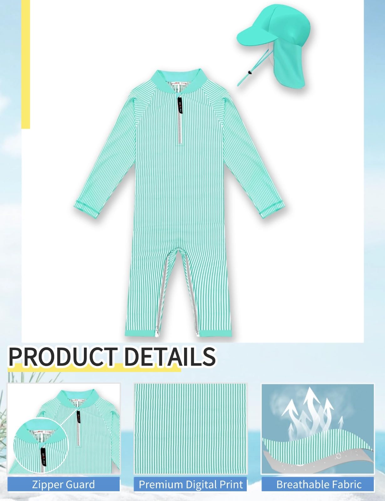 weVSwe Baby Toddler Boy Swimsuit Long Sleeve Baby Swimwear UPF 50+ Sun Protection Rash Guard Swimming Costume with Crotch Zipper 0-3 Years — view 119