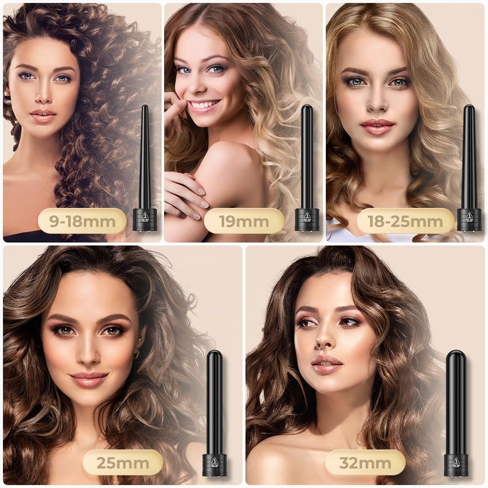 Rizador Pelo 5 en 1 Tenacillas Pelo Pinzas Temperatura Regulable 80 °C - 230 °C Plancha Pelo Ondas con Pantalla LCD Ondulador de Pelo Ceramico Guante Incluido