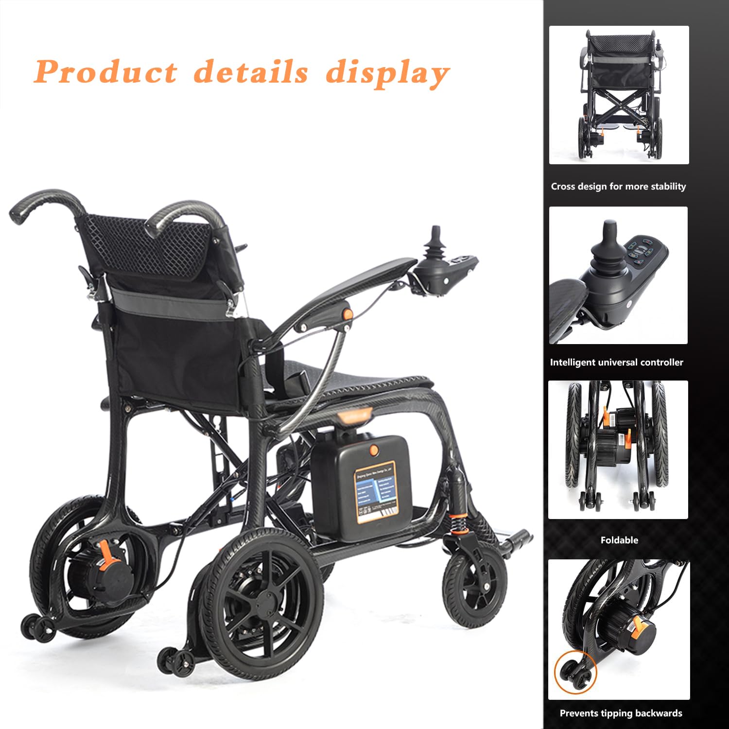Silla de ruedas eléctrica ultraligera para adultos, estructura de fibra de carbono completa, silla de ruedas eléctrica portátil, plegable, para todo terreno, adecuada para adultos y personas mayores