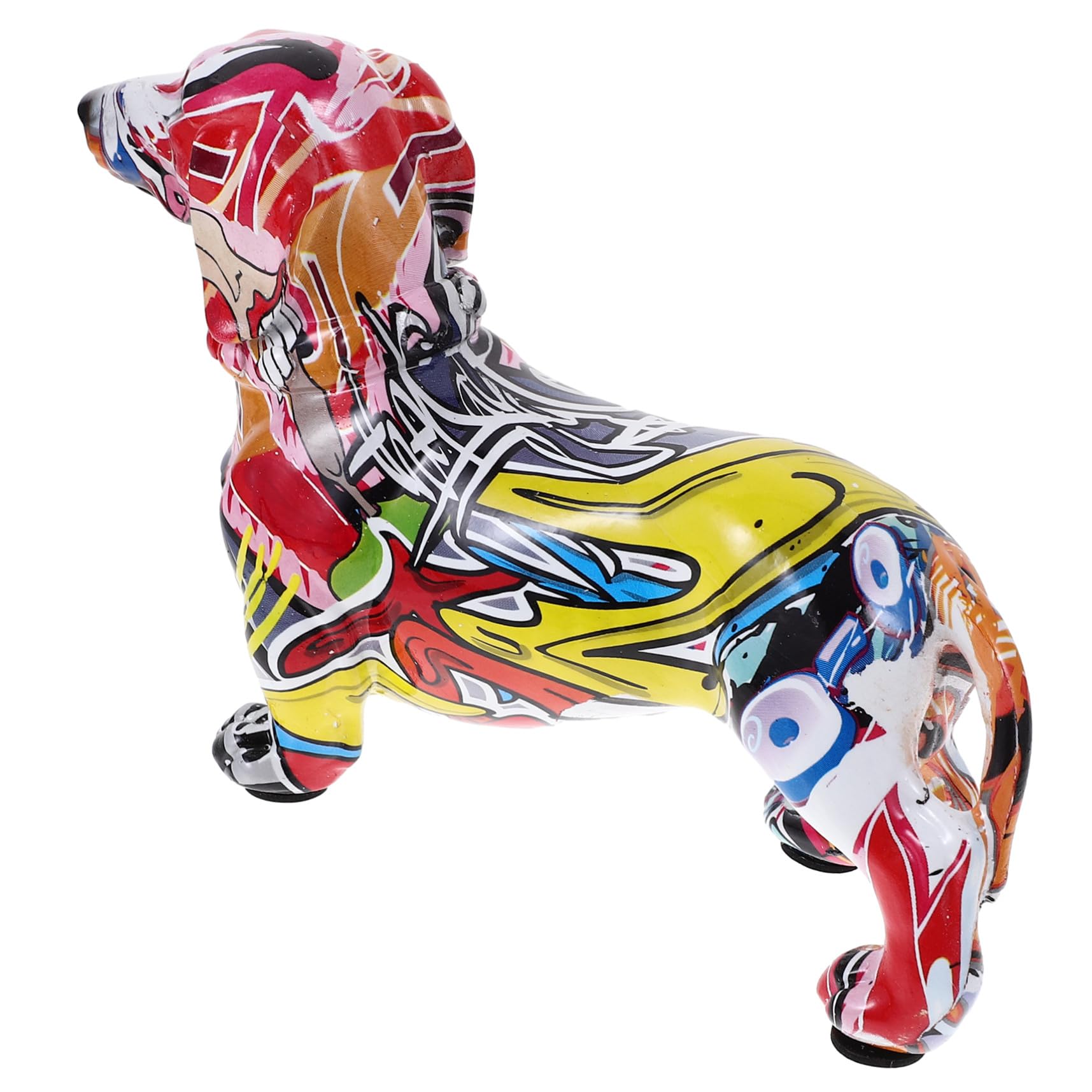 Figurine teckel résine colorée ornement décoratif chien graffiti peint pour meuble