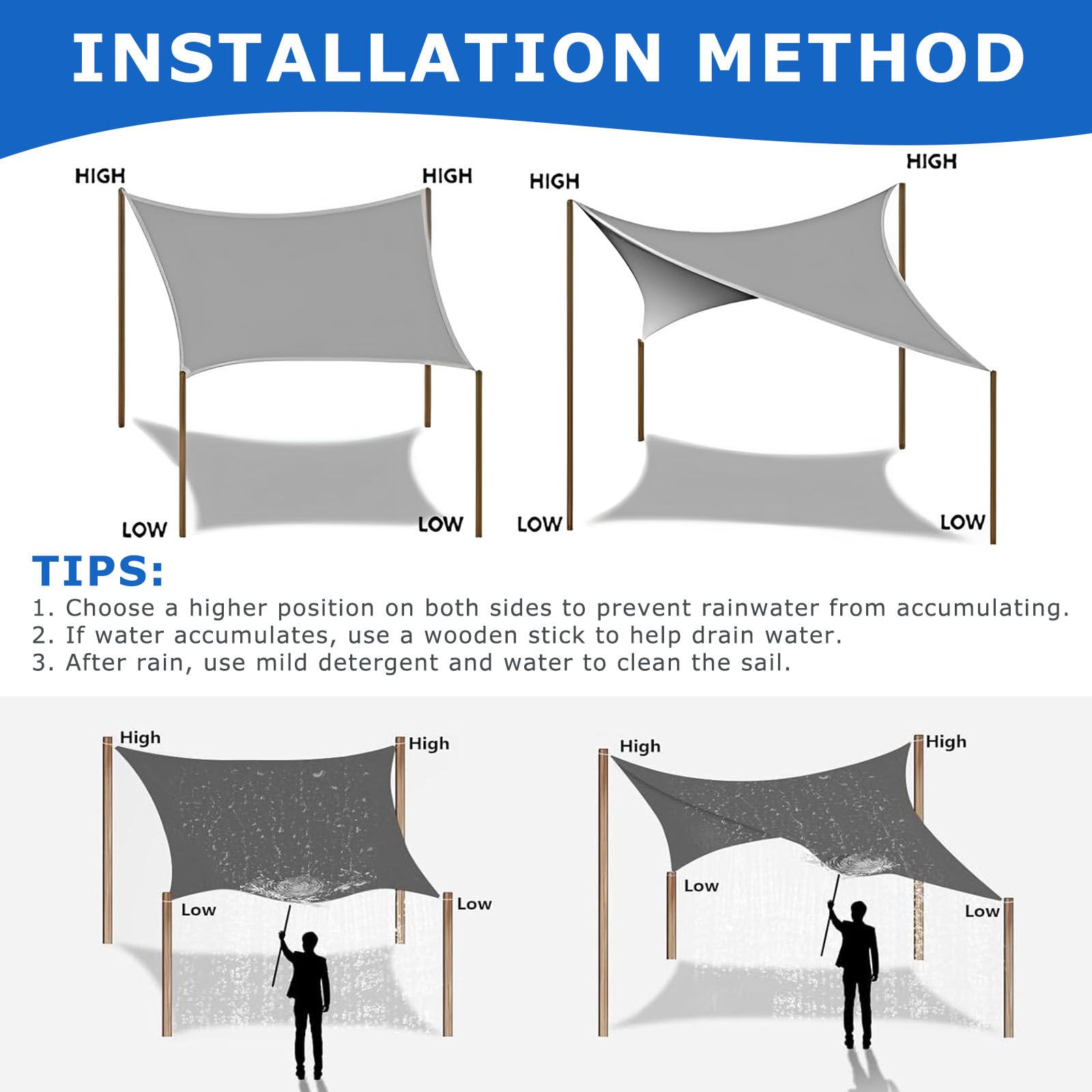 Hiseng Voile d'Ombrage Imperméable Rectangulaire, Voiles d'Ombrage Oxford pour Patio Toile Ombrage Exterieur avec 4 Corde 95% de Protection UV Toile Solaire pour Jardin (Beige A,3x5m)