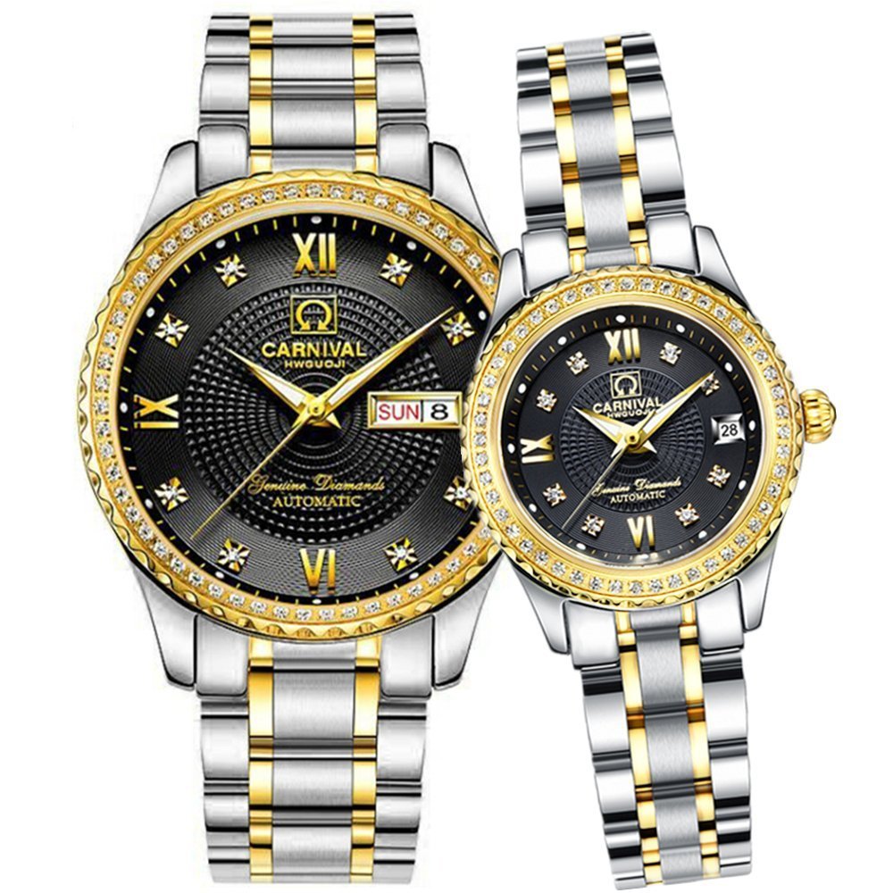 MASTOPMen and Women Automatic Watch Gold Silver Stainless Steel Dress Couple Watches for Her and His Set of 2 …