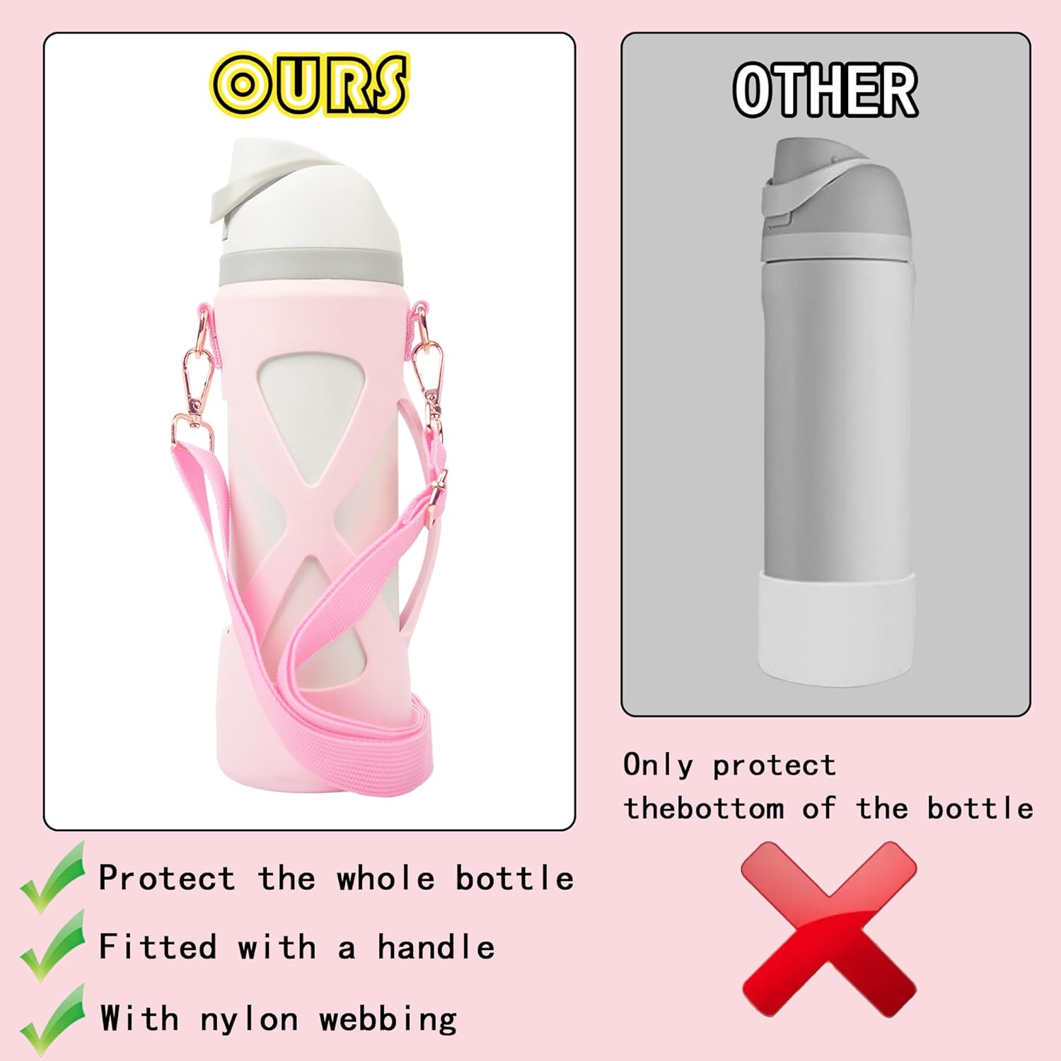 Silicone Boot with Handle for Owala Freesip Water Bottle 24 Oz, Water Bottle Carrier Grip Accessories for Running Bike, Gym Or Jogging - Image 4