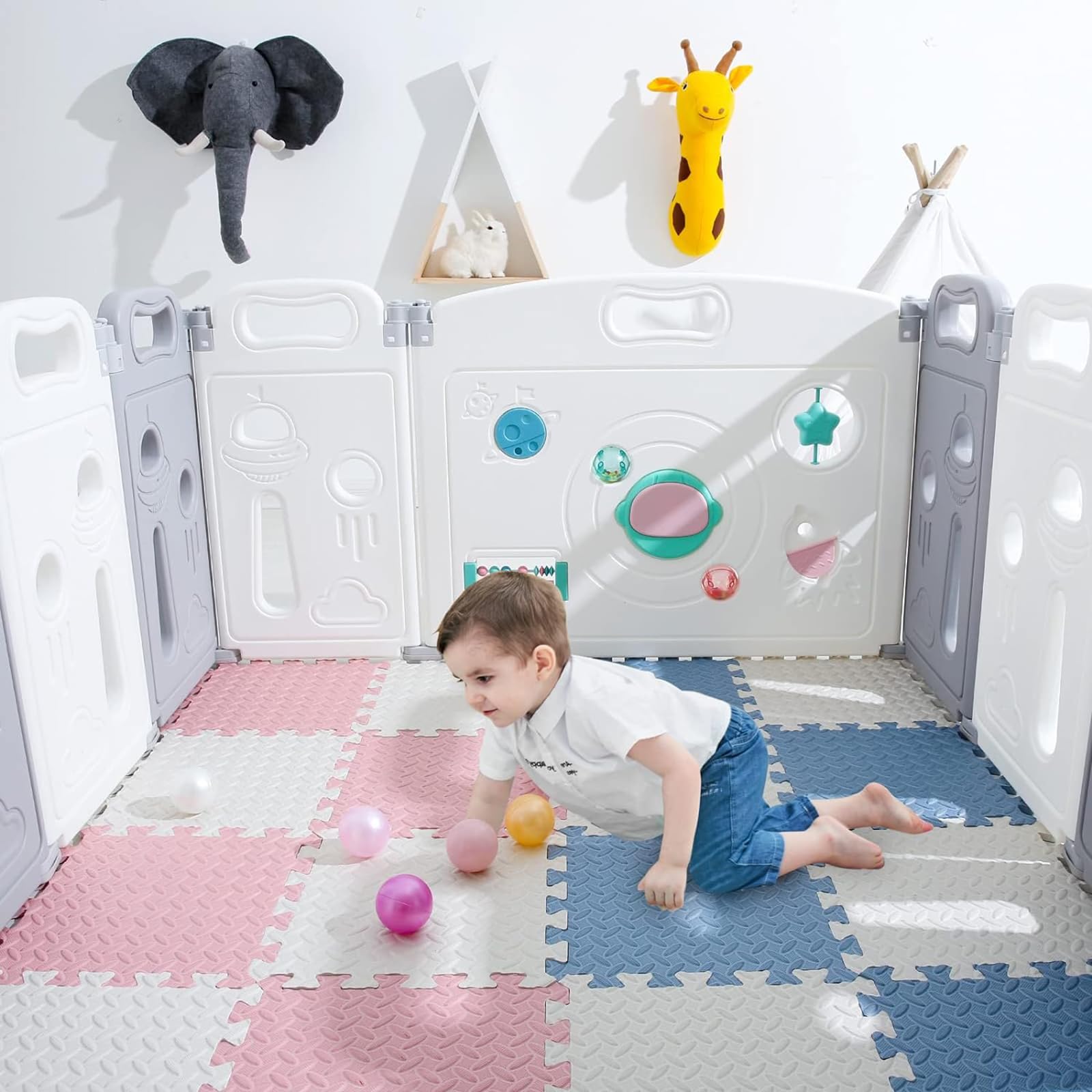 Puzzlematte Baby 18pcs, 30x30cm, Dick: 1,2cm, Fläche: 1,6m², bpa frei | Spielmatte Baby Puzzlematte, Puzzlematte Kinder, wasserdicht, rutschfest, ungiftig, unendlich erweitern, leicht zu reinigen