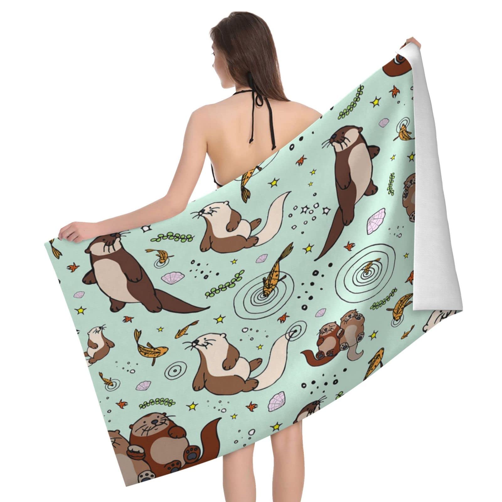 Lawenp Sea Lions Beach Towel, Lightweight Sand Free Quick Dry Microfiber Absorbent Bath Towel for Kids, Adults, Swimming, Bath, Yoga, Pool, Travel, Camping 32"X52"