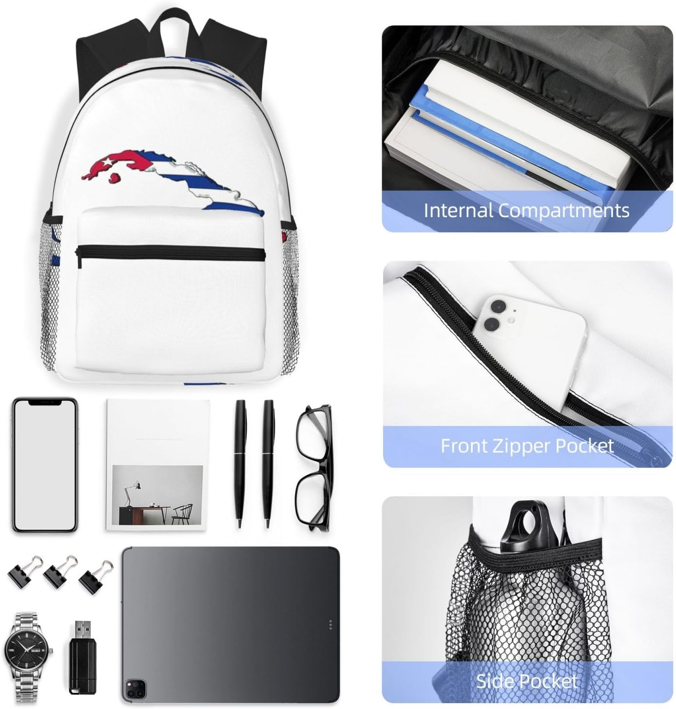 Cuban Flag Map Backpack Large Sports Bag, Best for Basketball, Soccer, Volleyball, Swim, Gym, Travel