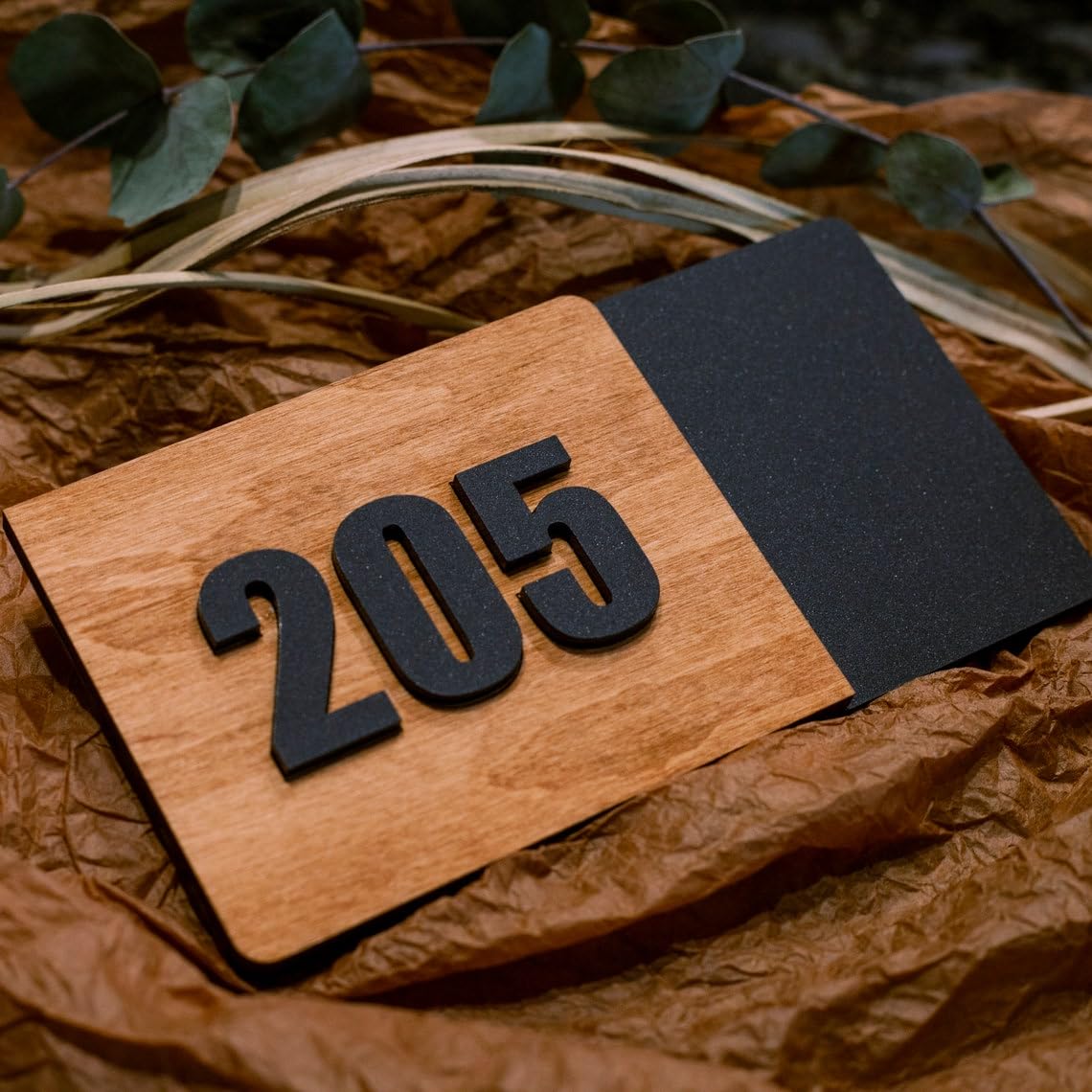 HOTEL ROOM NUMBER PLATES - 302| Black acrylic board fixed mirror gold number | Easy installation type double sided tape fixed on backside — Amazon image 3