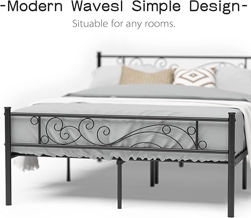Miniatura 6 de Weehom Cama de Plataforma Tamaño Completo con Diseño Único de Flores Base de Colchón Soporte de Listones de Metal Resistentes, Fácil Montaje Negro