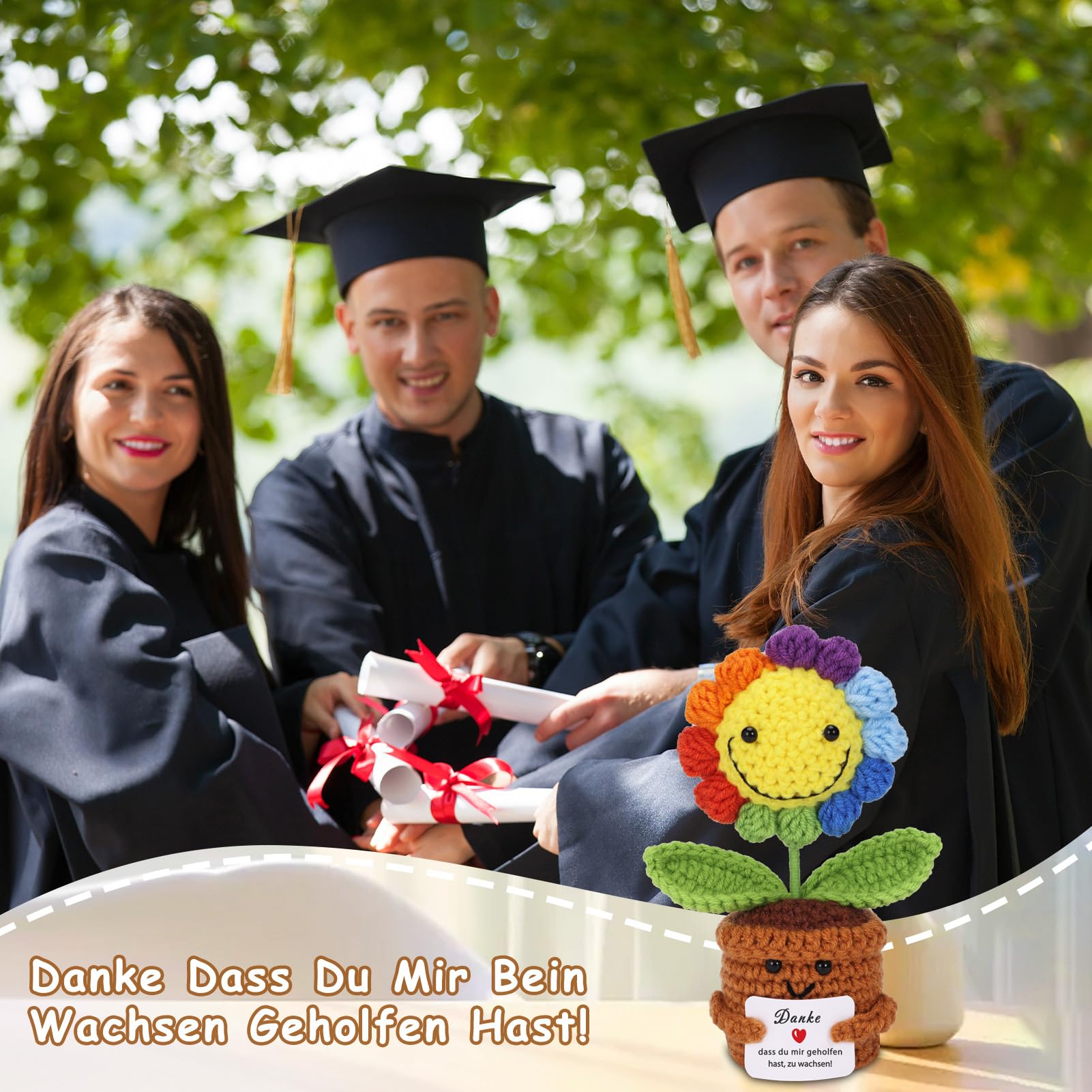FUGLUS 1 PCS bambola lavorata a maglia con fiori viola, piccolo regalo di ringraziamento, portafortuna a forma di patata tedesca per amici, colleghi e familiari, in seta e fiori artificiali
