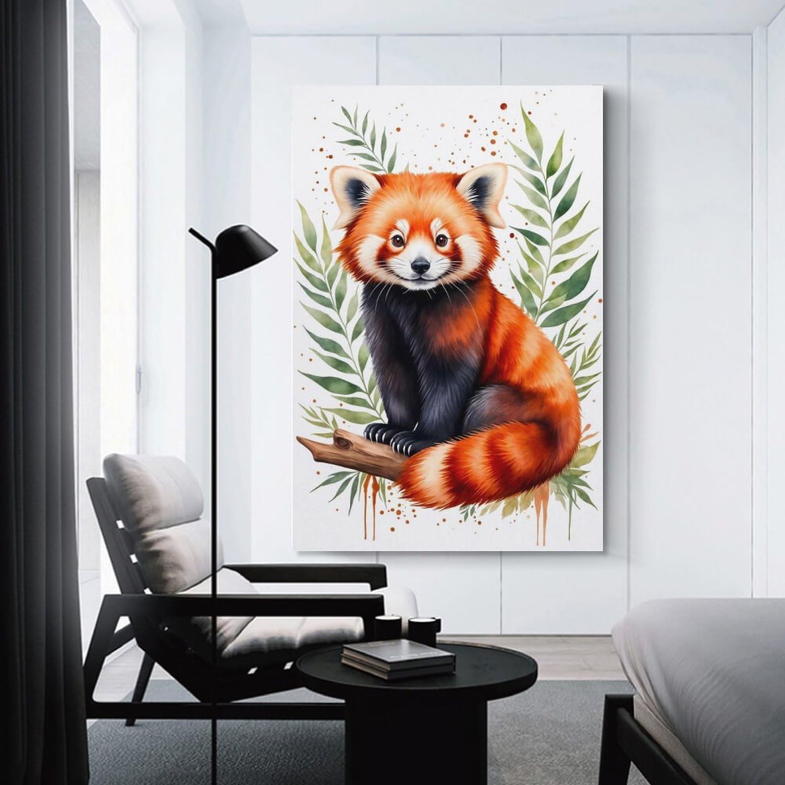 Junmoney Red Panda Watercolor Wall Picture Print 12x18inch(30x45cm), for Entryway, Lounge Links Or Small Walls, Decorative Wall Art for Narrow Spaces
