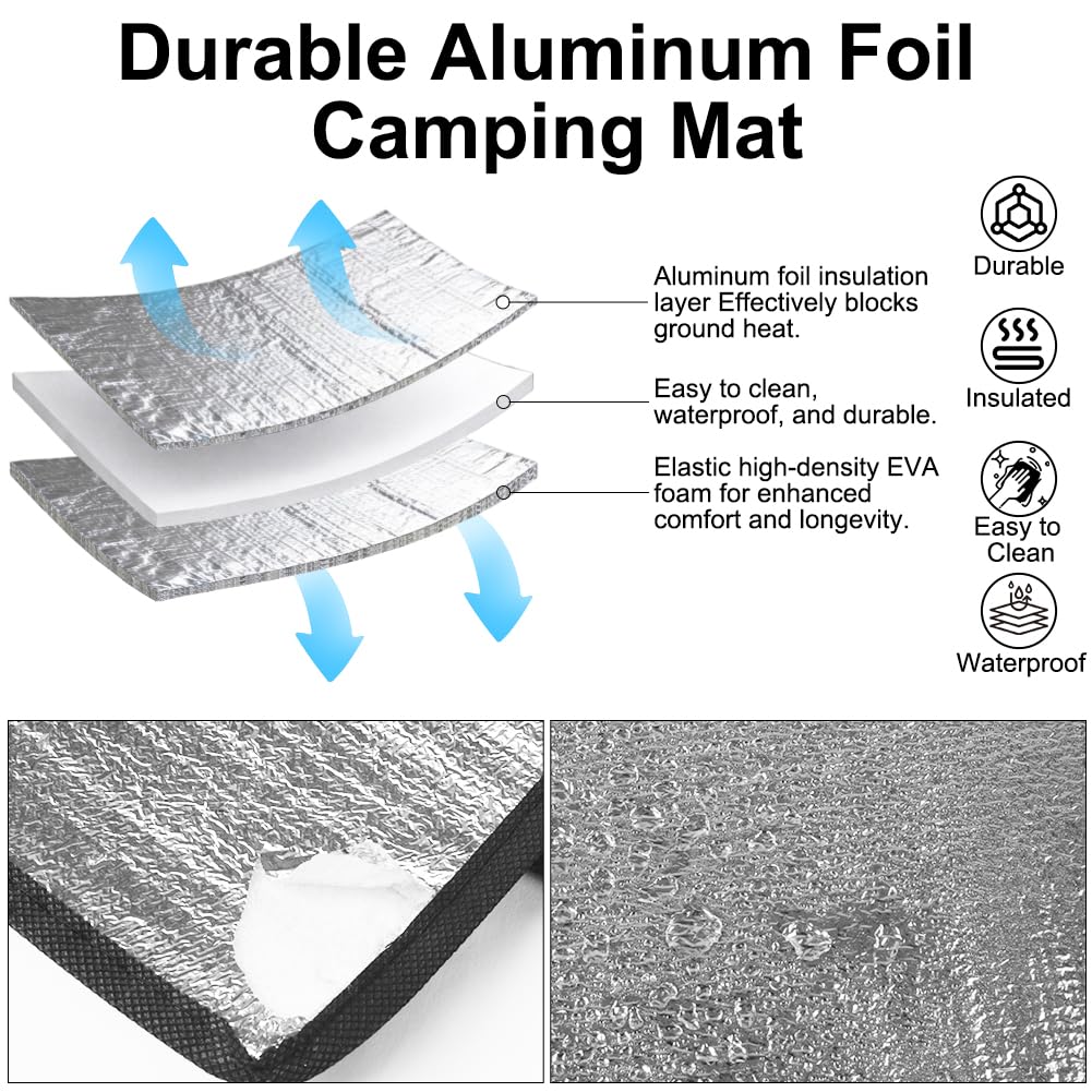 Vicloon Esterilla Aislante De Aluminio Esterilla Camping,Esterilla Aislante de lámina de Aluminio,Alfombra de Suelo Ultraligera Plegable,Resistente al Agua Picnic Espuma Eva Plegable