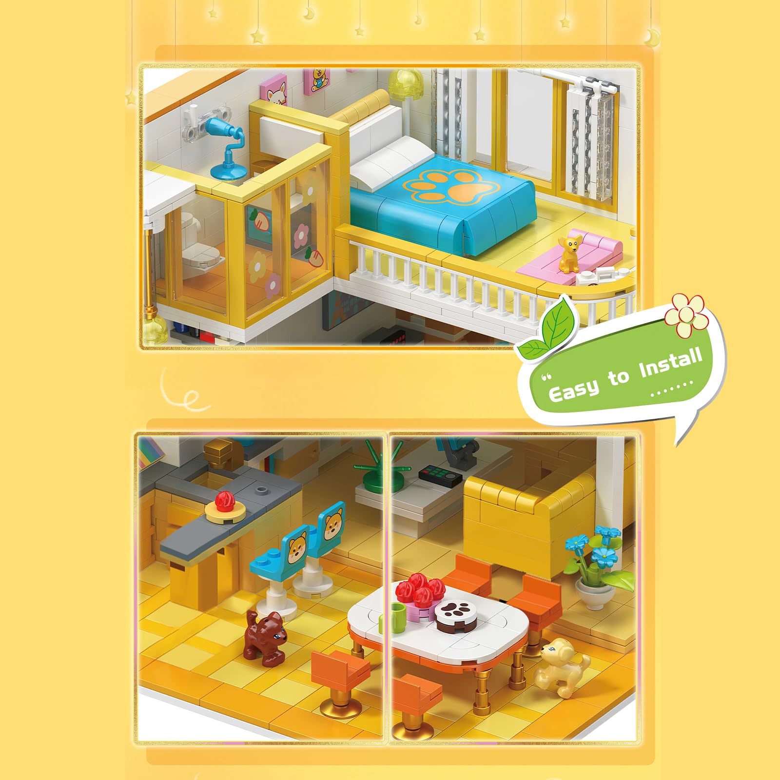 Hallisun Apartment Building Set, Friends House Mini Block Model Kit, Cartoon House Modular Cottage, Educational Block Toys for Kids 8+ - Image 3