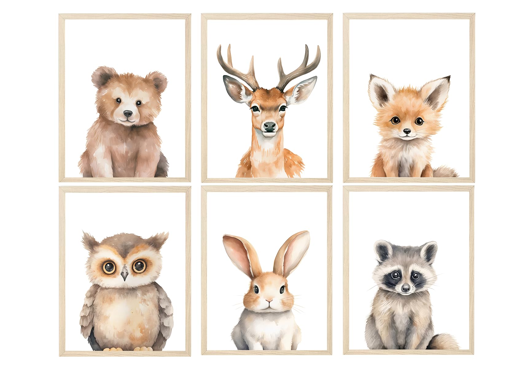 Photo 1 of 6 Animal Wall Art for Kids Room, Baby Room, Woodland Animals, Cute Bear, Deer, Rabbit Poster Prints, Safari Themed Paintings for Boys Girls Room (12x16 Inch Posters)