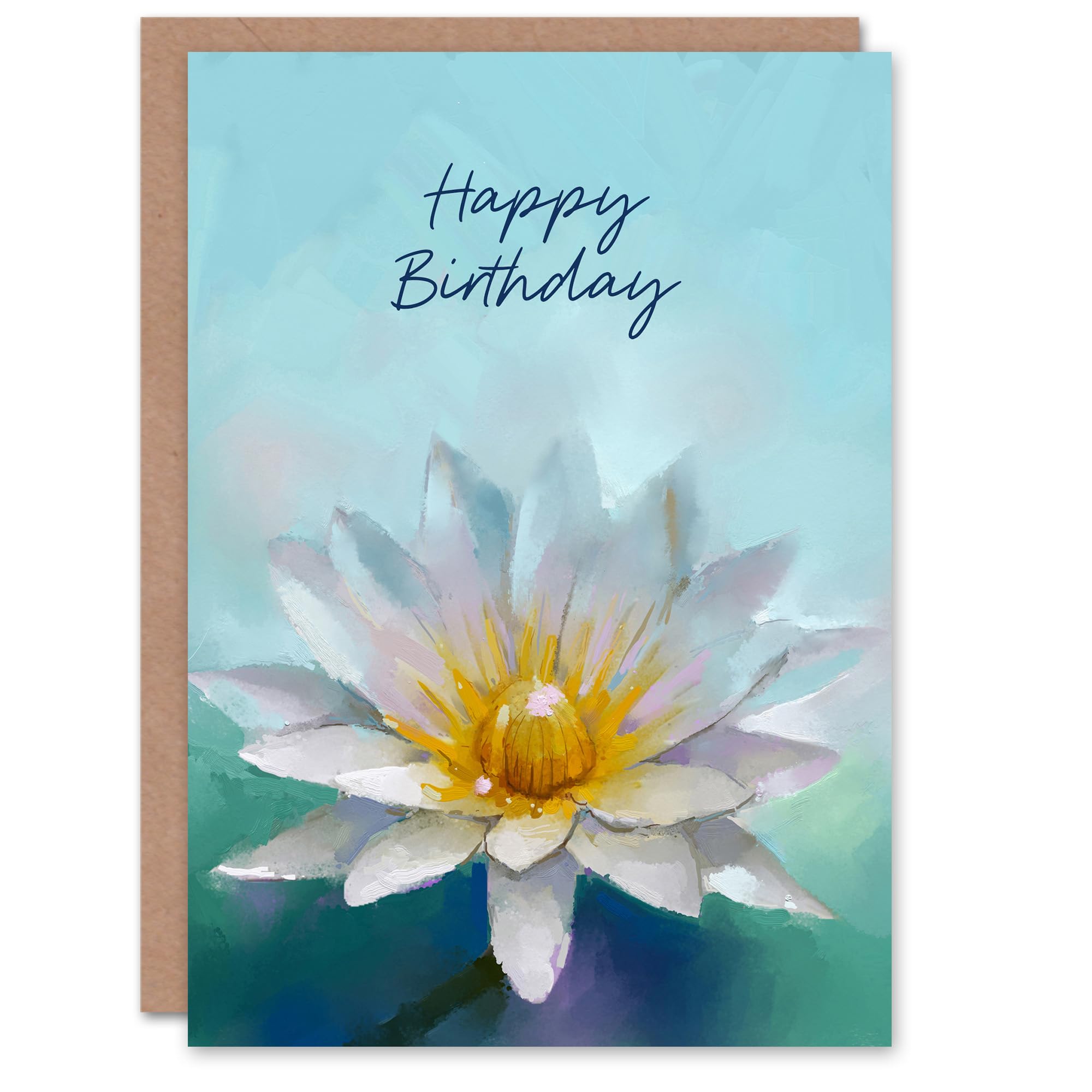 Artery8 Happy Birthday Lotus Flower Painting Birthday Card