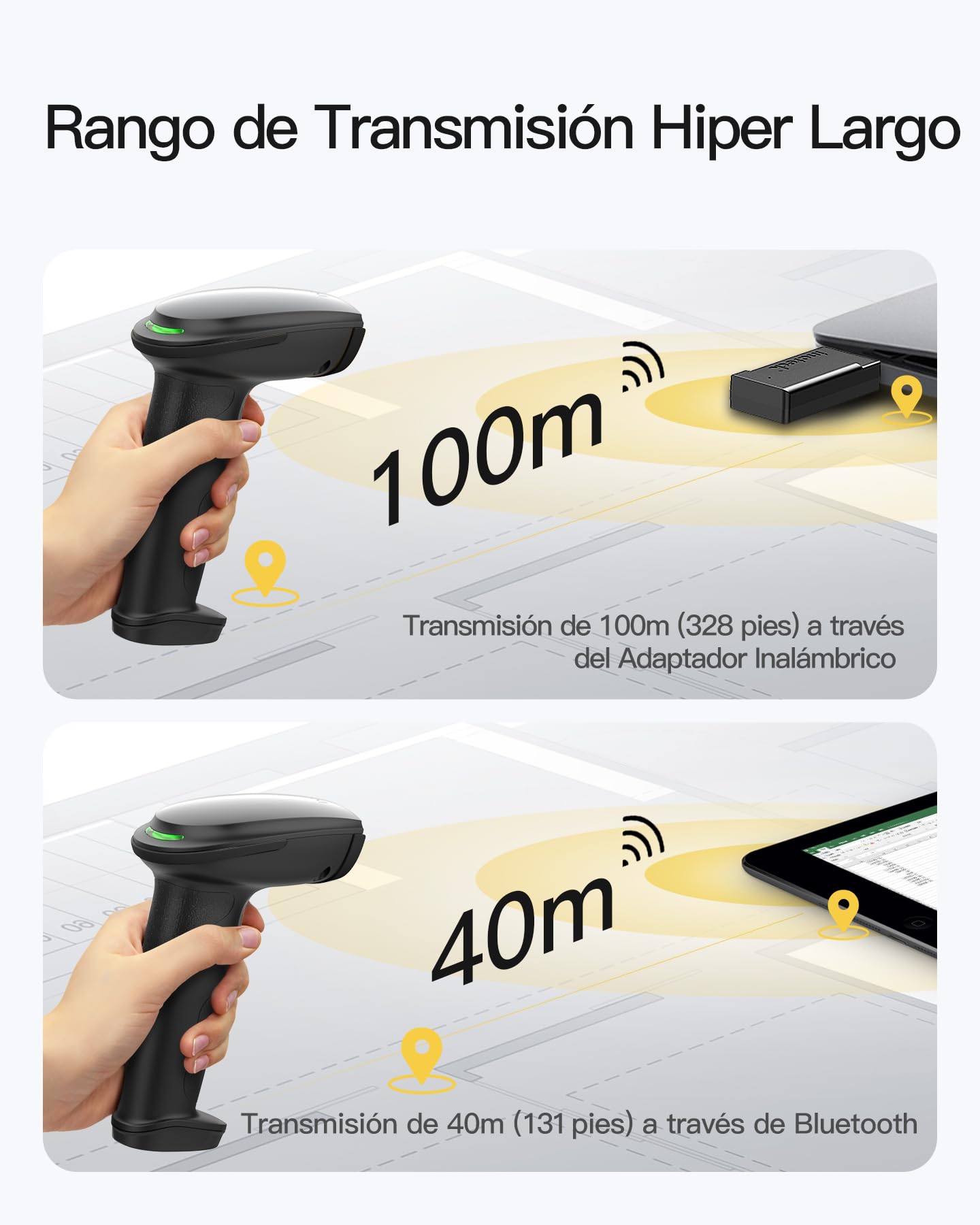 Inateck Escáner de Código de Barras Bluetooth, Lector de Código de Barras Inalámbrico USB 1D 2D Portátil, 1 Carga 3 Meses, Lector Código Barras con App y SDK, BCST-23, Oscuro