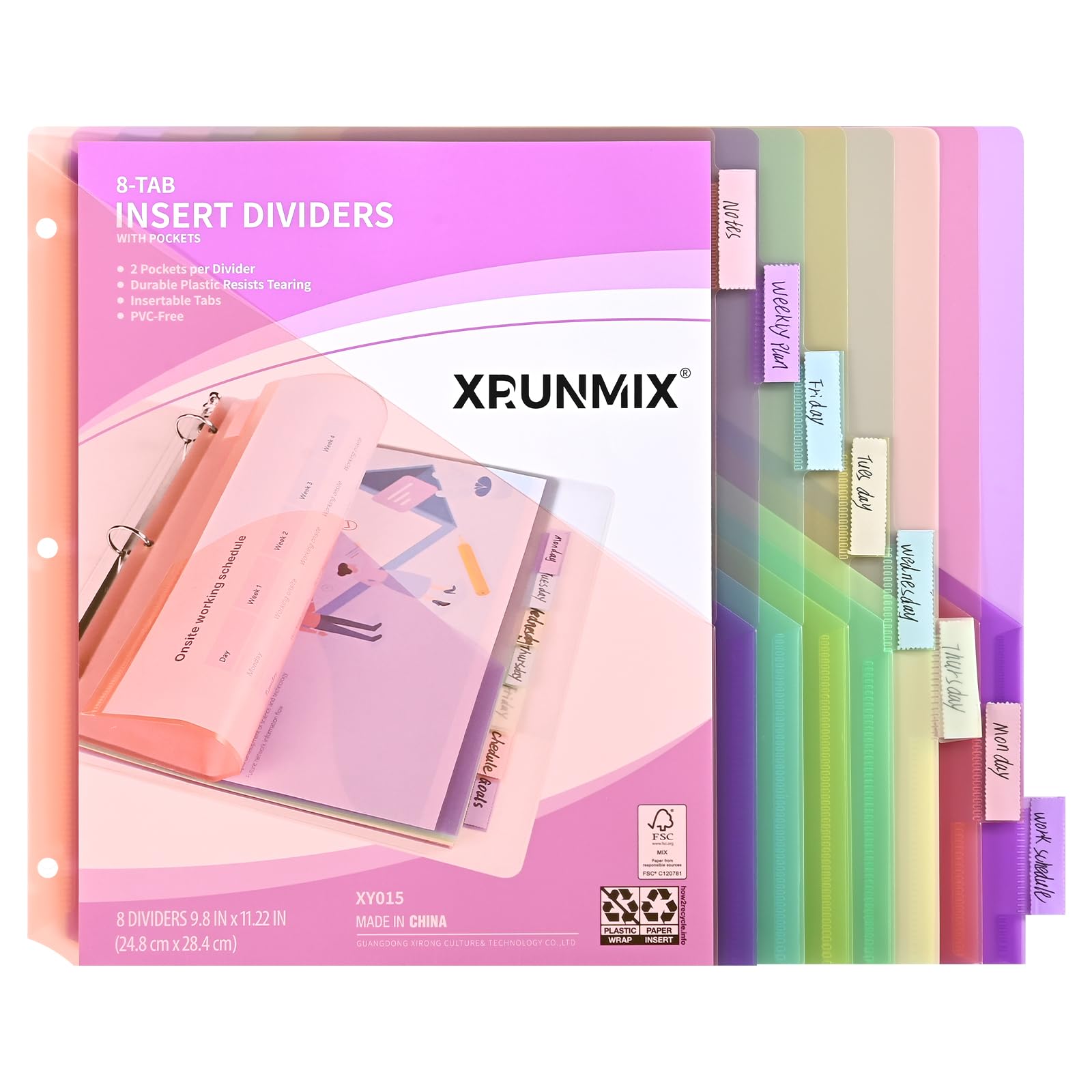 8-Tab Binder Dividers, Index Pockets for 3 Ring Binders, 8 Pastel Colors, US Letter Size (1)