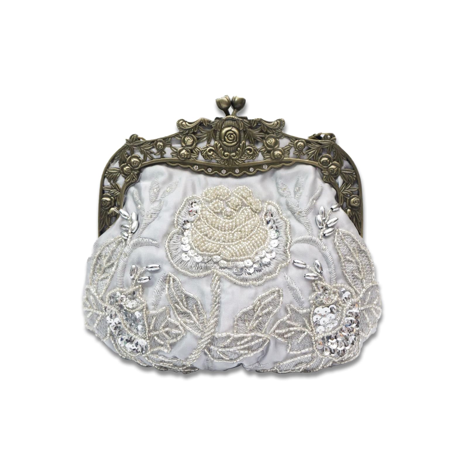 CORIOS Vintage 1920s Beaded Evening Bag Pearl Clutch Bag for Women Bridal Wedding Purse Sequin Rhinestone Handbag