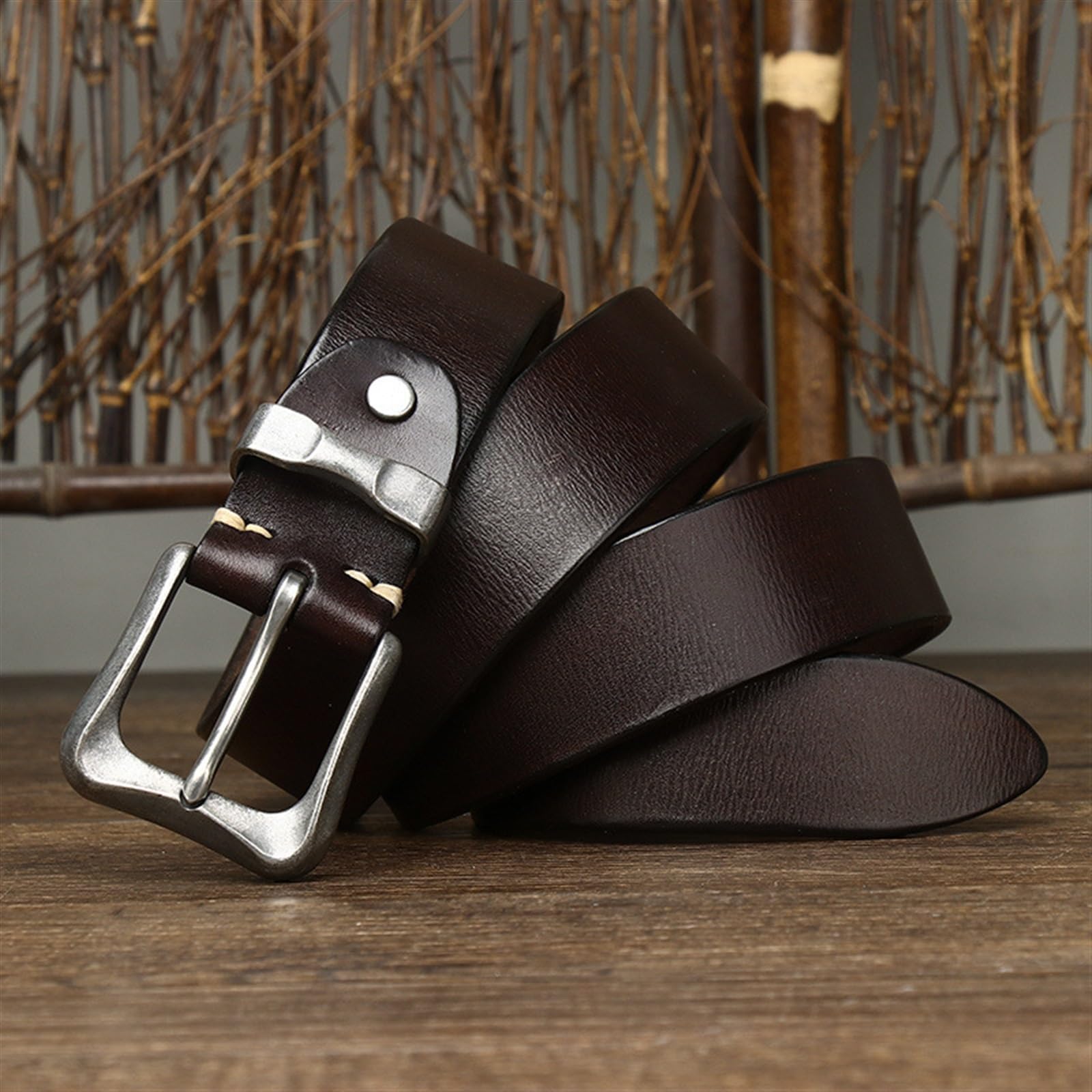 Cinturón ajustable de cuero genuino, Cinturón de hombre de 3,8 CM de espesor, pantalones vaqueros Retro, cinturón de cuero genuino, cinturón con hebilla de acero inoxidable pesado for hombre, correa d
