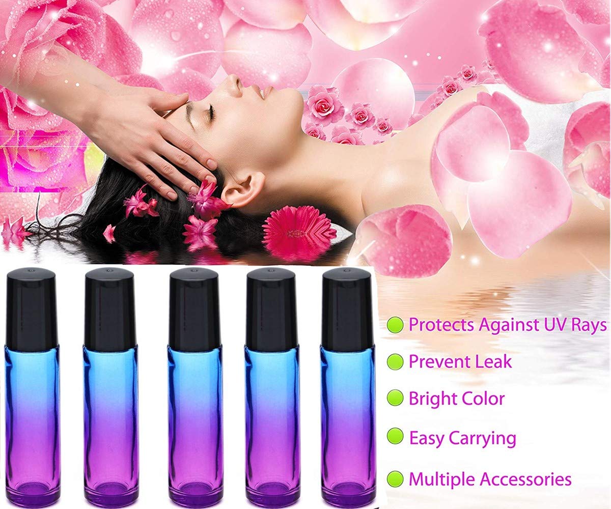 Botellas de cristal degradado 10 ml para aceites esenciales con embudo y etiquetas