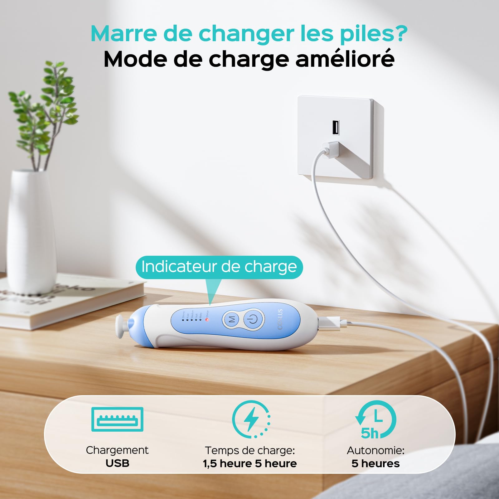 COSLUS Lime à Ongles Électrique Bébé : Lime à Ongles Électrique Bébé set Manucure Pedicure 6 Têtes de Ponçage, 5 Modes, Lumière LED, Pour Nouveau-nés, Soin des Ongles en Sécurité, C52 Bleu Foncé