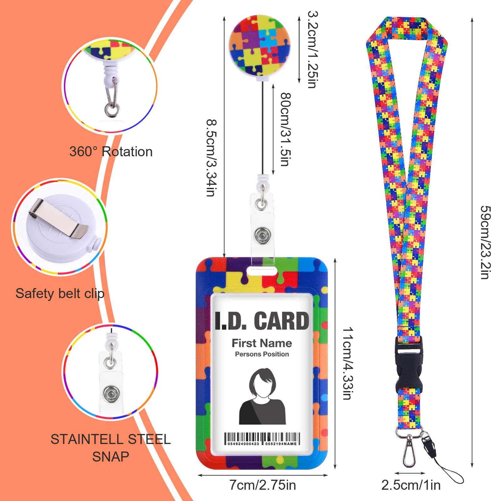 Amaxiu Porta tarjetas de identificación retráctil para concienciación sobre el autismo, carrete de insignia y protector de tarjetas de crédito resistente