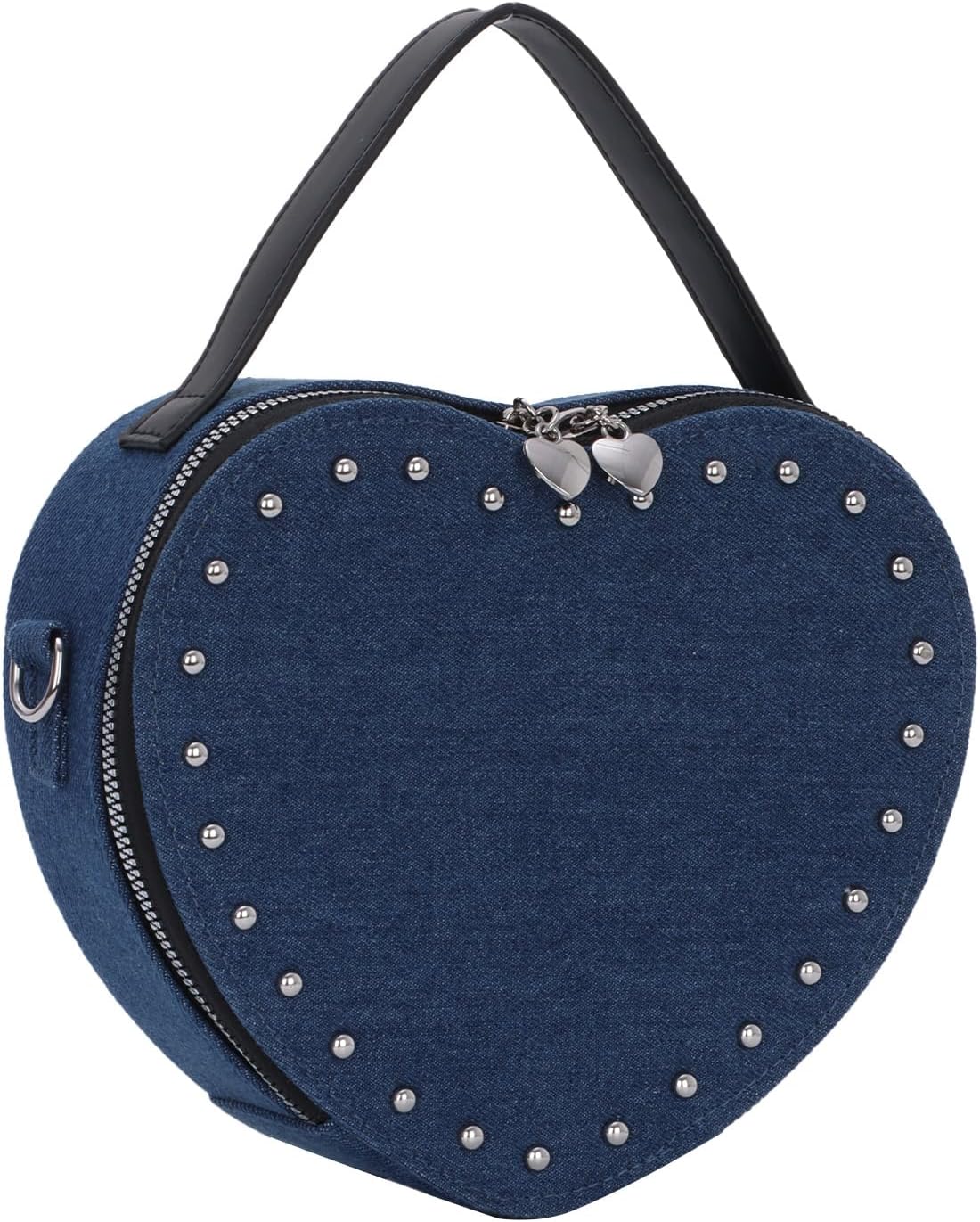 Oweisong Denim Heart Purse for Women Gothic Studded Crossbody Bag Retro Jean Shoulder Bag Casual Handbag Tote